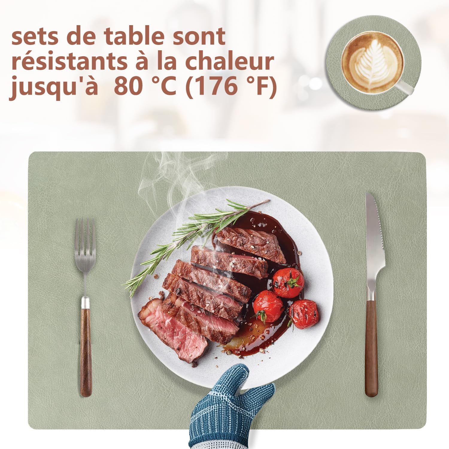 Set de table - cuir PU double face - 43x30cm - lavable, antidérapant, lot de 4