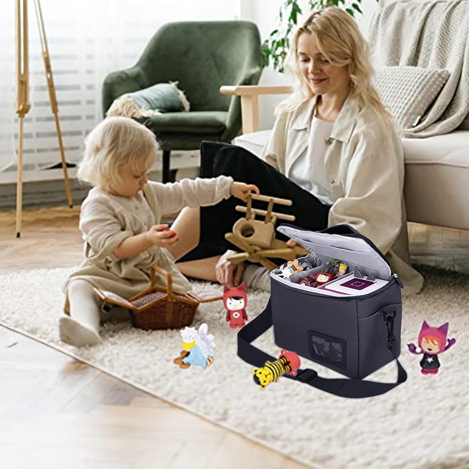 Chedin - sac de transport enfant - grande capacité - idéal figurines music box, casque, chargeur