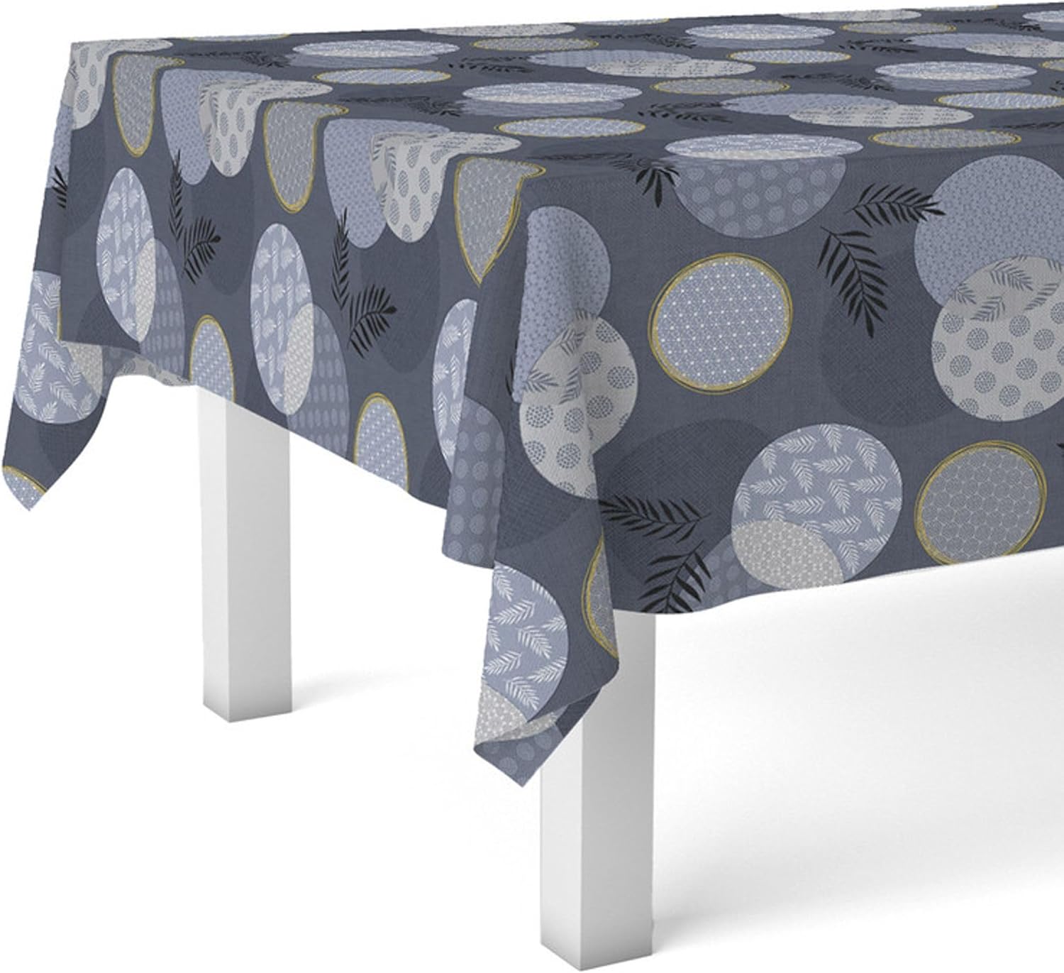 Nappe en toile cirée - rectangulaire 200x140 cm - anti-tache, imperméable, facile entretien, style Lens Bleu