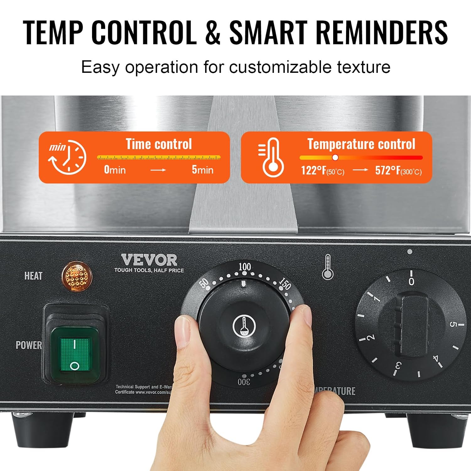 VEVOR - Gaufrier commercial inox 1230W - température et minuteur