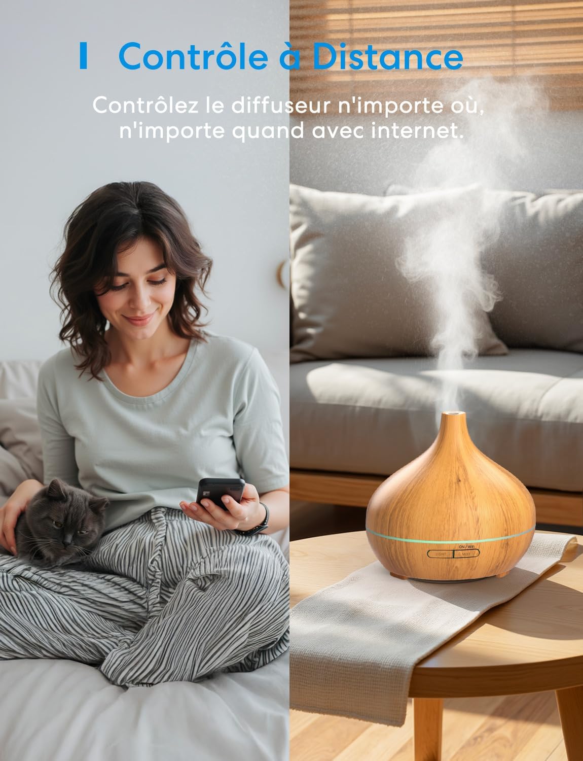 Meross - diffuseur huiles essentielles connecté - compact - WiFi HomeKit Alexa Google, RGB LED, sans BPA