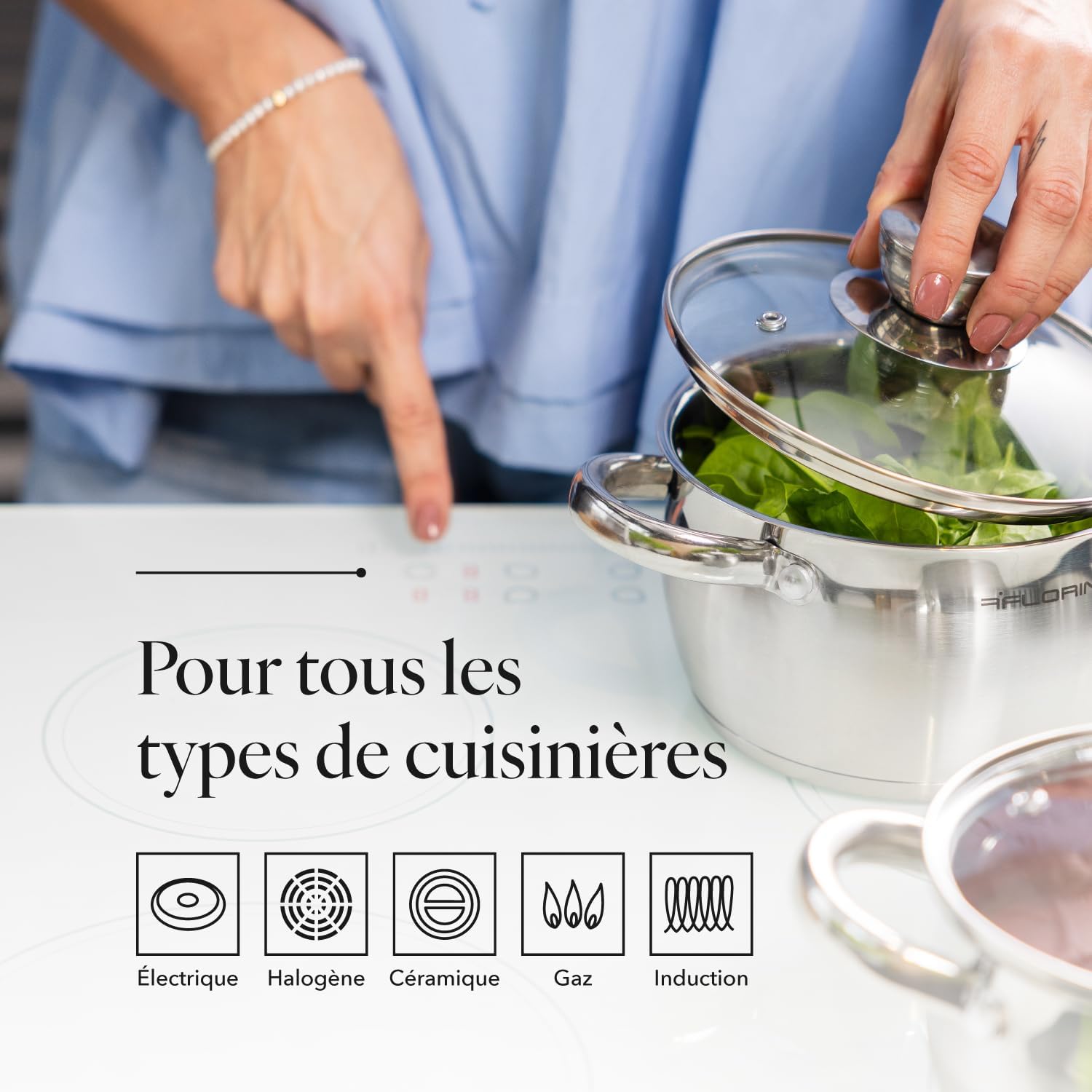 FLORINA - Faitout Oliver 24 cm, inox 6L, couvercle verre, induction