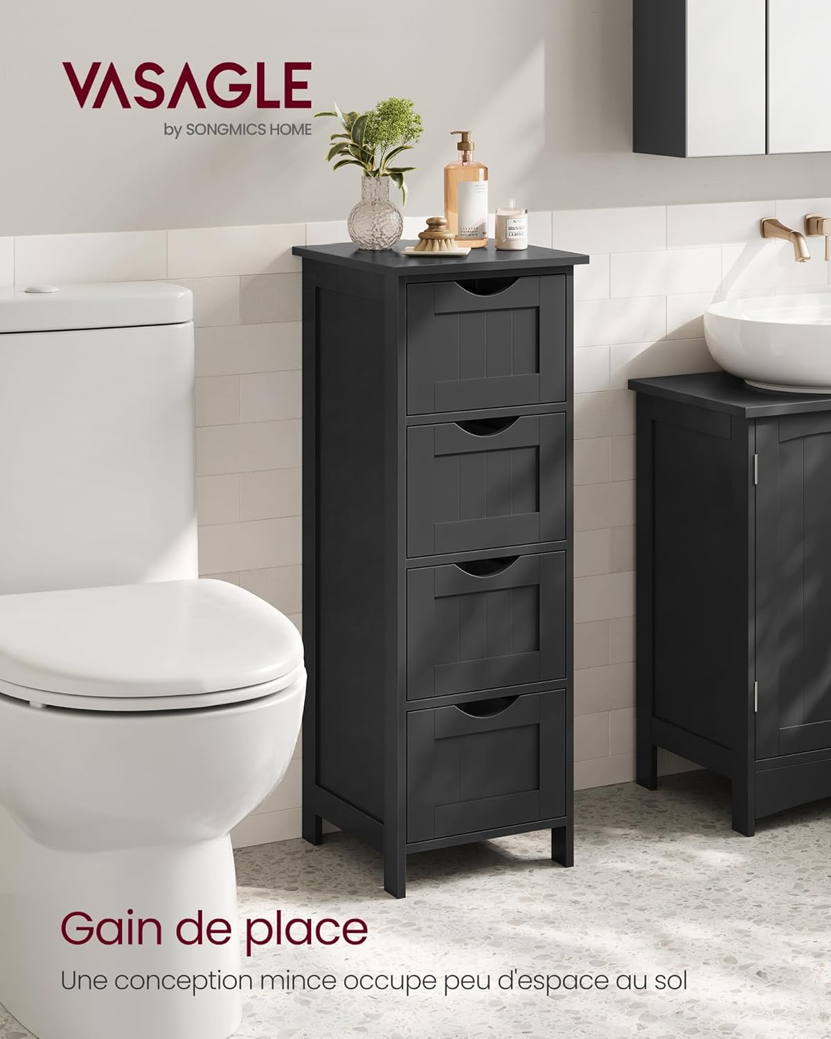 VASAGLE - meuble salle de bain moderne, 4 tiroirs, 30x30x82 cm - LHC040B01