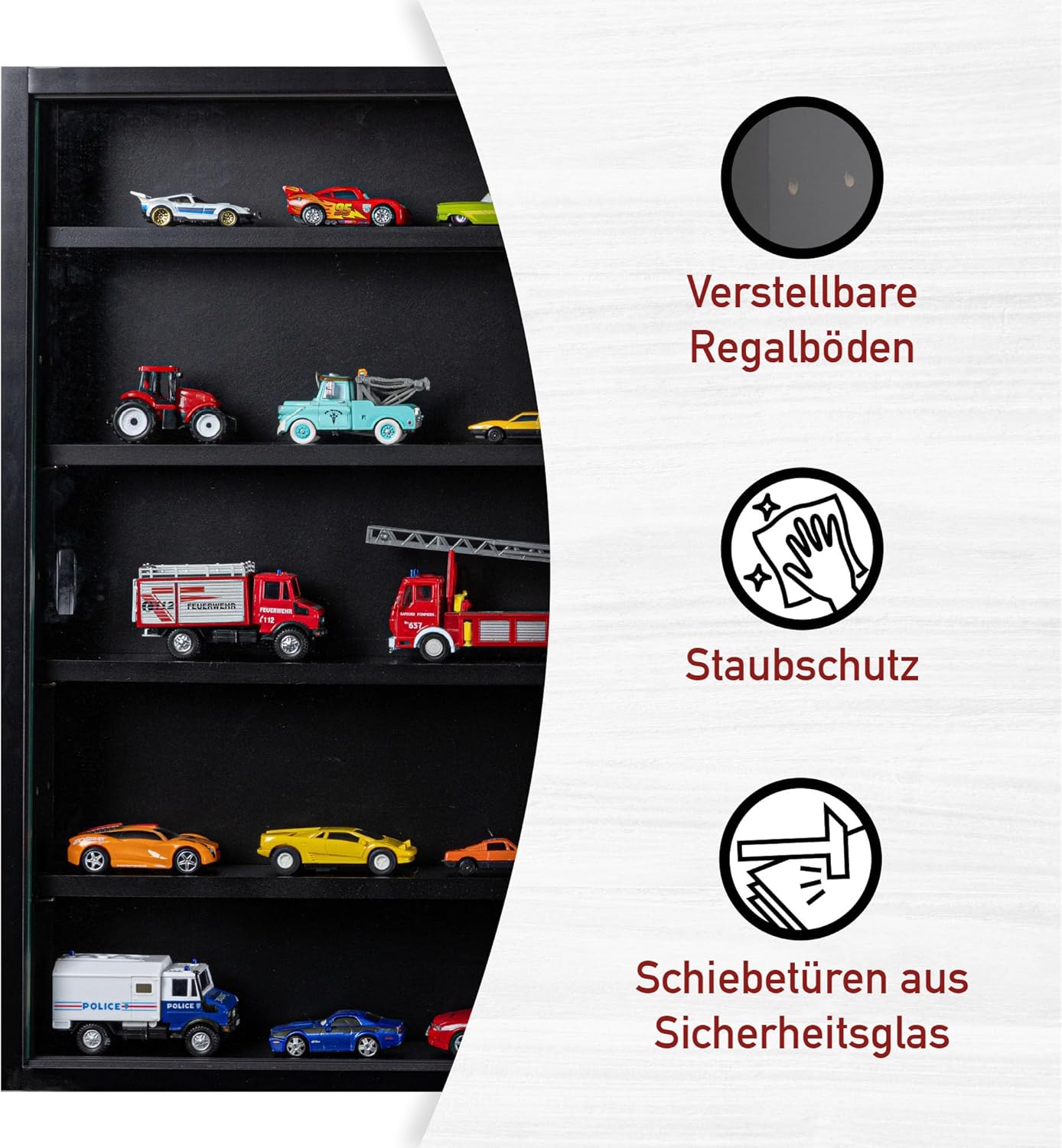 Inter Link - vitrine murale Blacklava - 80x60x9.5cm - 5 compartiments, 4 étagères, MDF noir