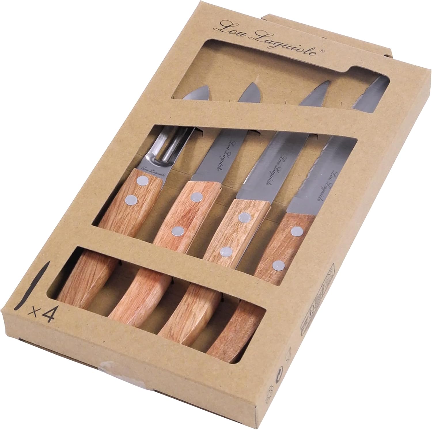 Lou Laguiole - set 4 couteaux petite coutellerie - inox satiné bois clair