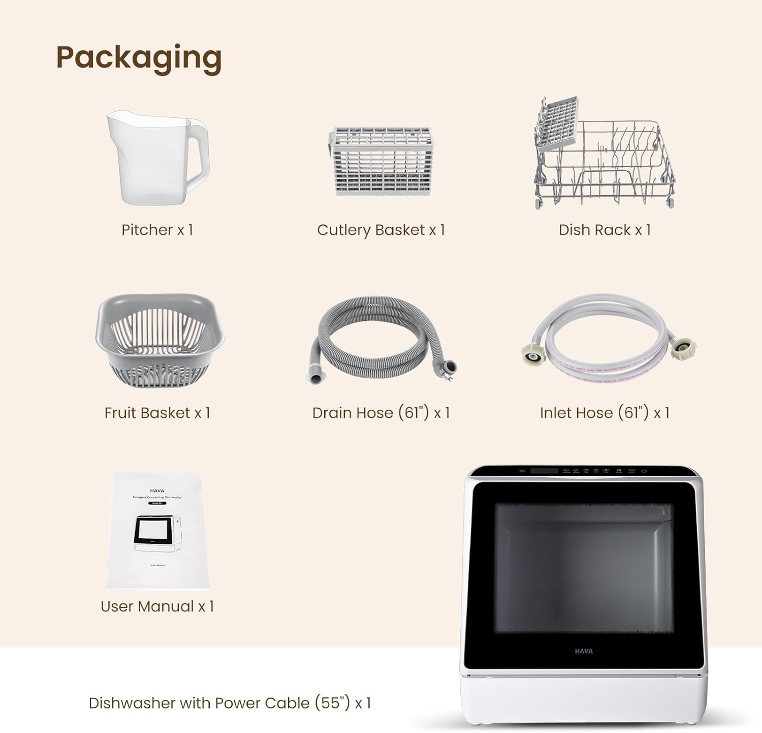 HAVA - mini lave-vaisselle portable - compact - 6 programmes, réservoir 5L, soin bébé, séchage à l'air