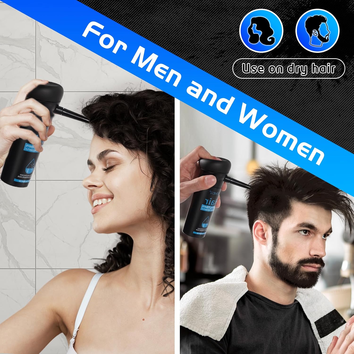 Fibres capillaires - spray applicateur -  poudre pro - brun moyen, correcteur perte cheveux