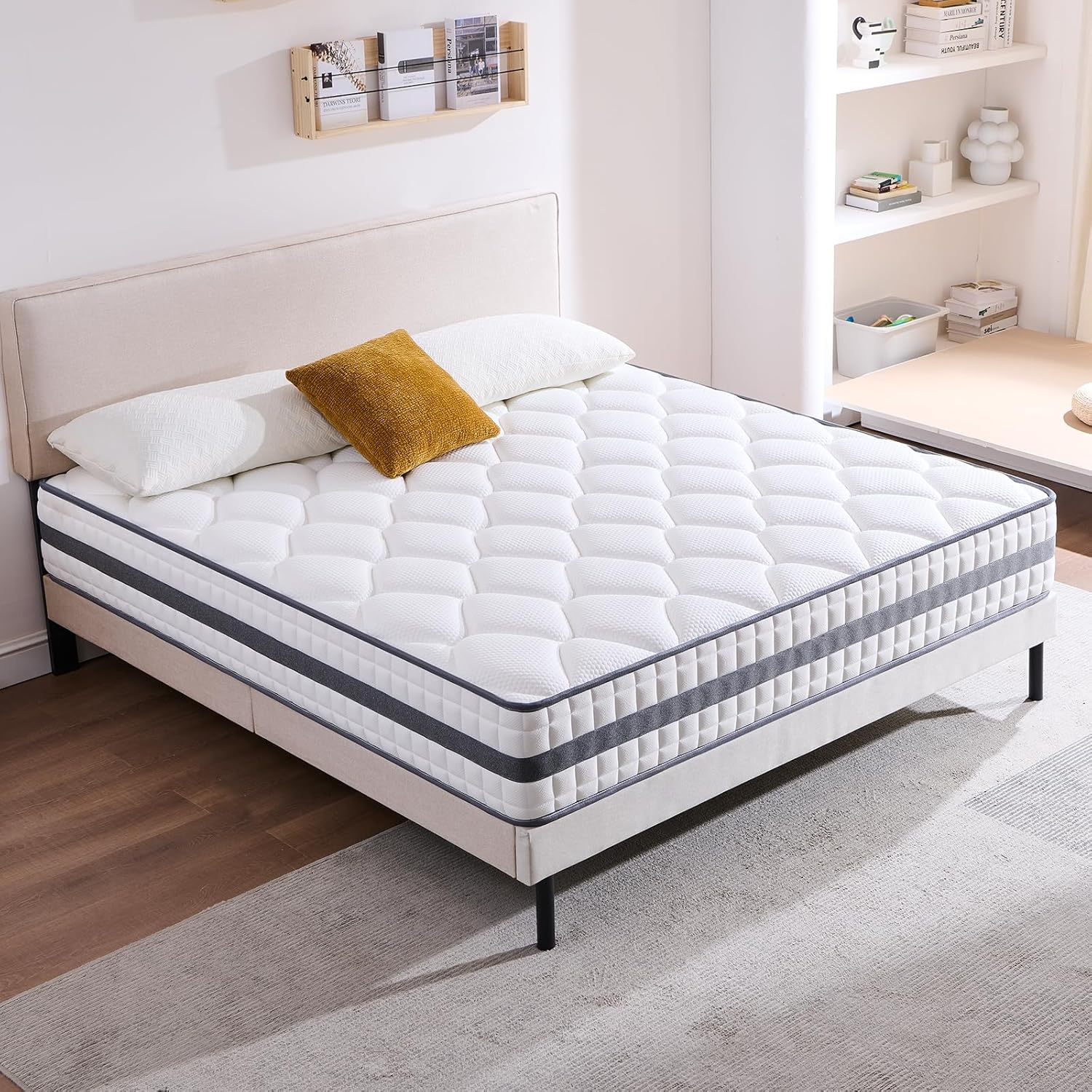 Matelas hybride 160x200x25 cm, mémoire de forme, ressorts, peau douce, respirant