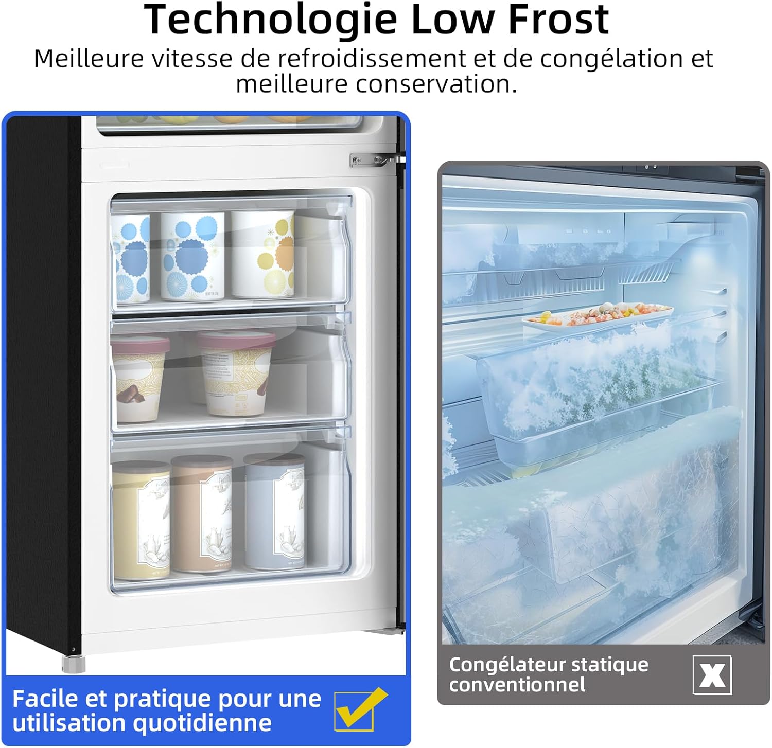 CHIQ - FBM260L - 262L bas inox, low frost, portes réversibles, 39dB