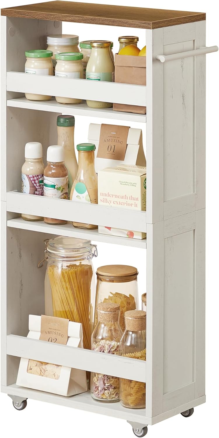 VASAGLE - chariot de rangement 4 niveaux, 20x43,2x86,5 cm, roulettes, LRC051K01