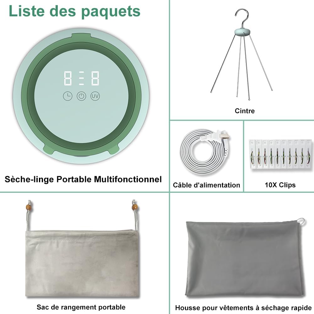 TIANG - Mini sèche-linge portable - compact - réglage multifonction, idéal voyage