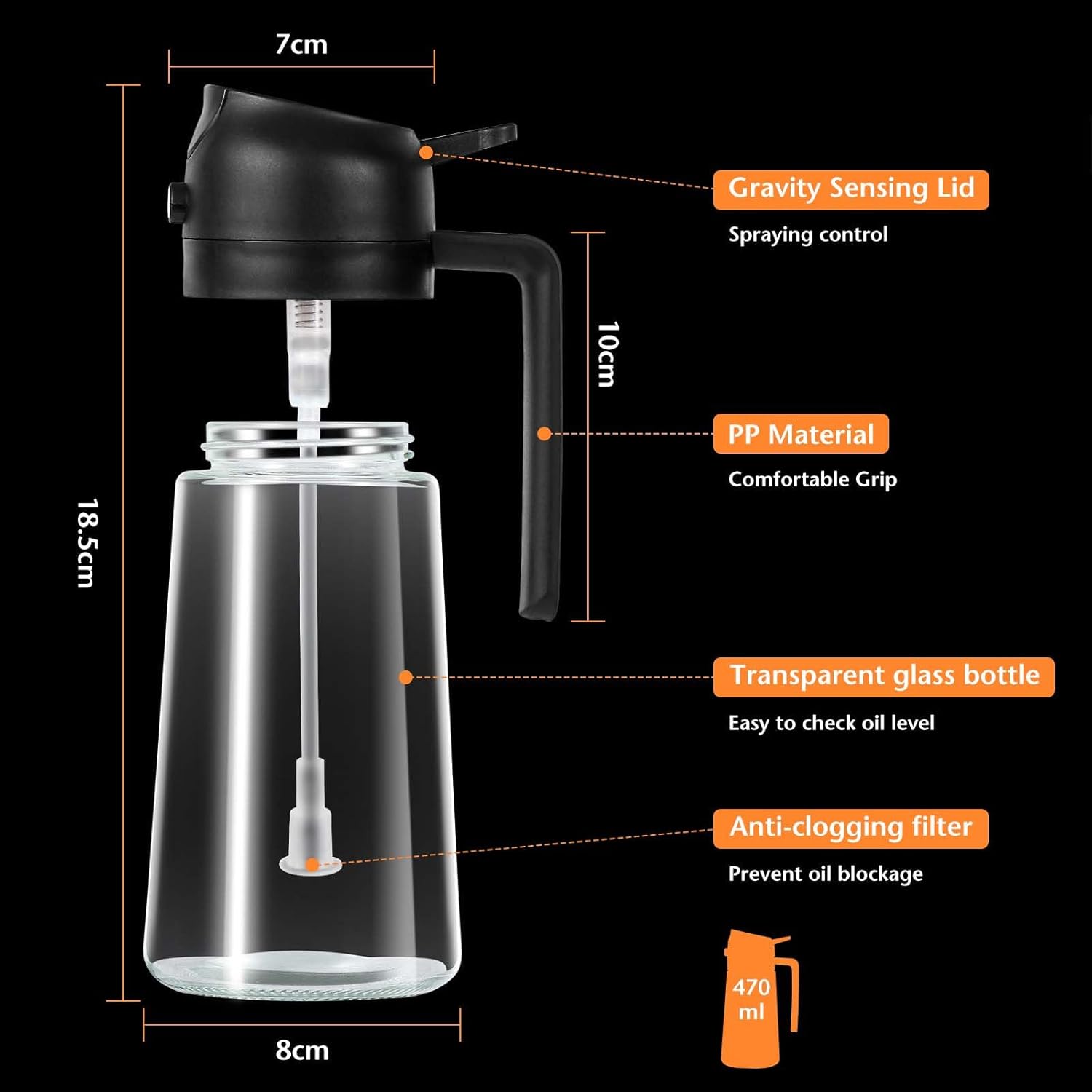 Spray huile cuisine 2en1 en verre 470ml, pour grillades et cuisson