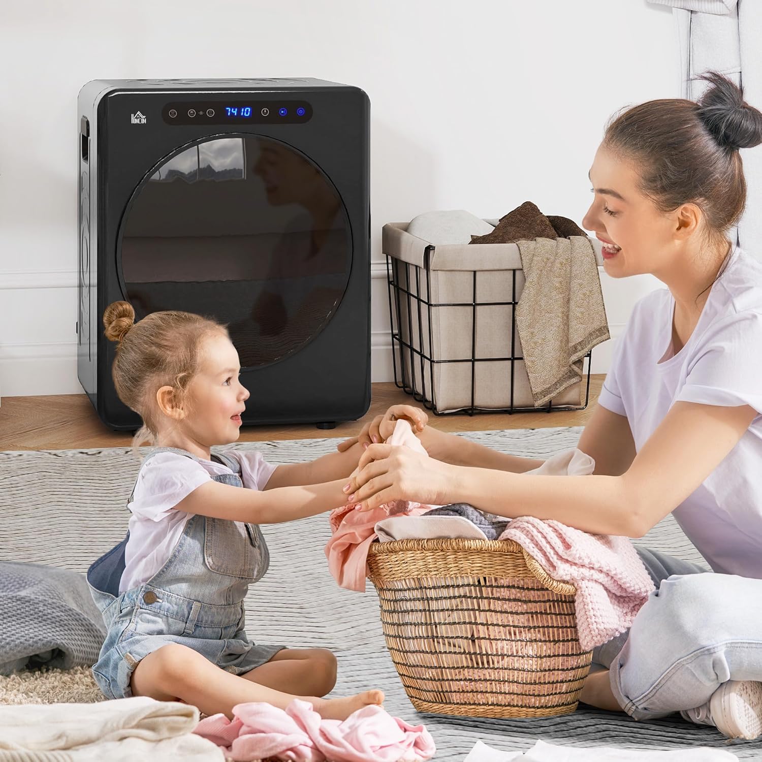 HOMCOM - sèche-linge 3kg compact, 1000W, minuterie, 6 modes, noir