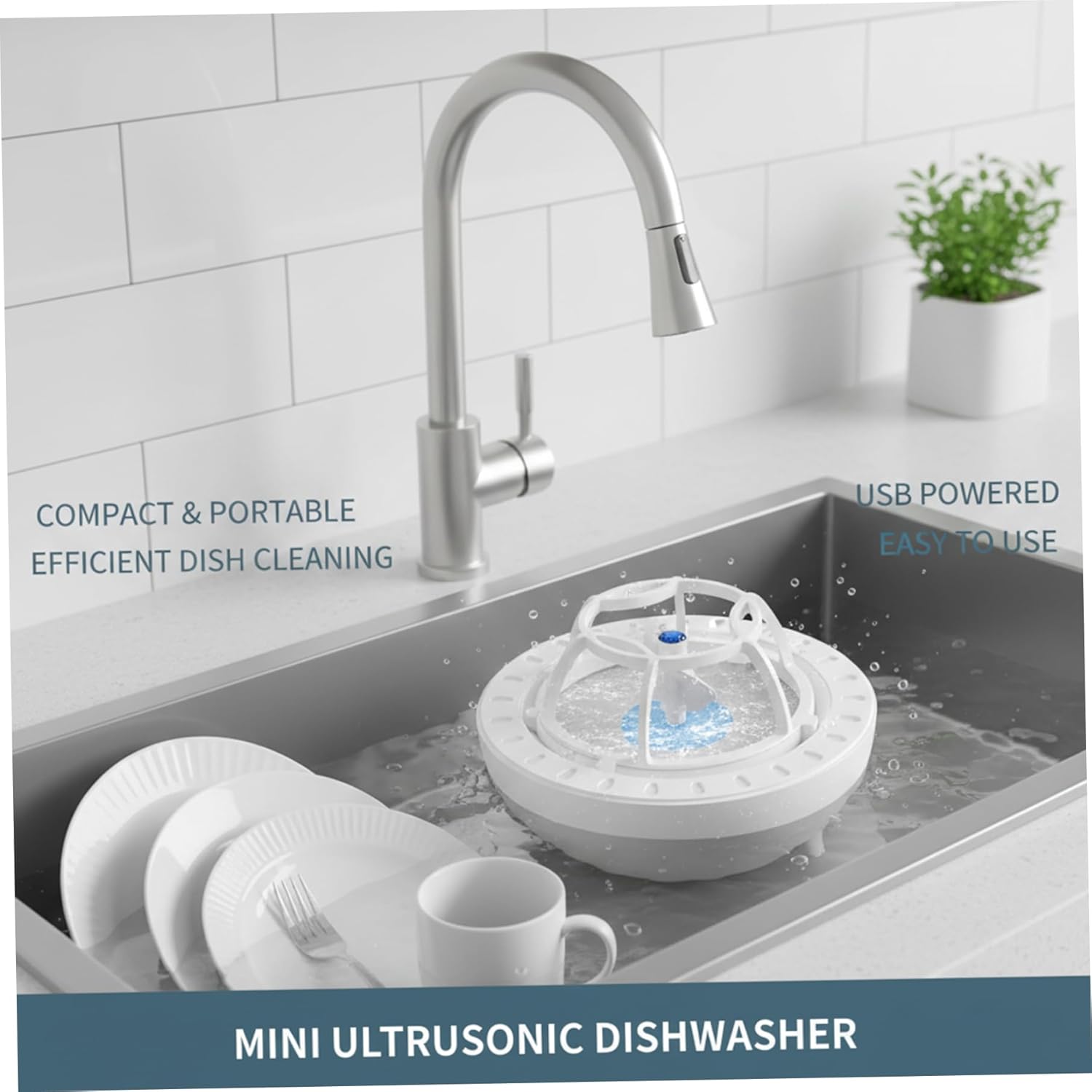 Mini lave-vaisselle compact USB, nettoyage puissant IP67, bleu, usage quotidien