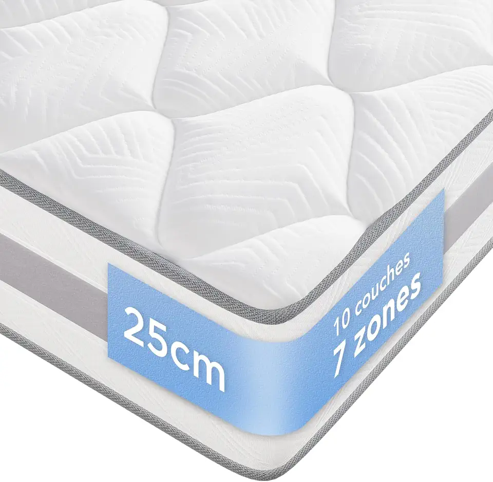 Matelas - 140x190 cm, ressorts ensachés, 7 zones, réversible, H3/H4