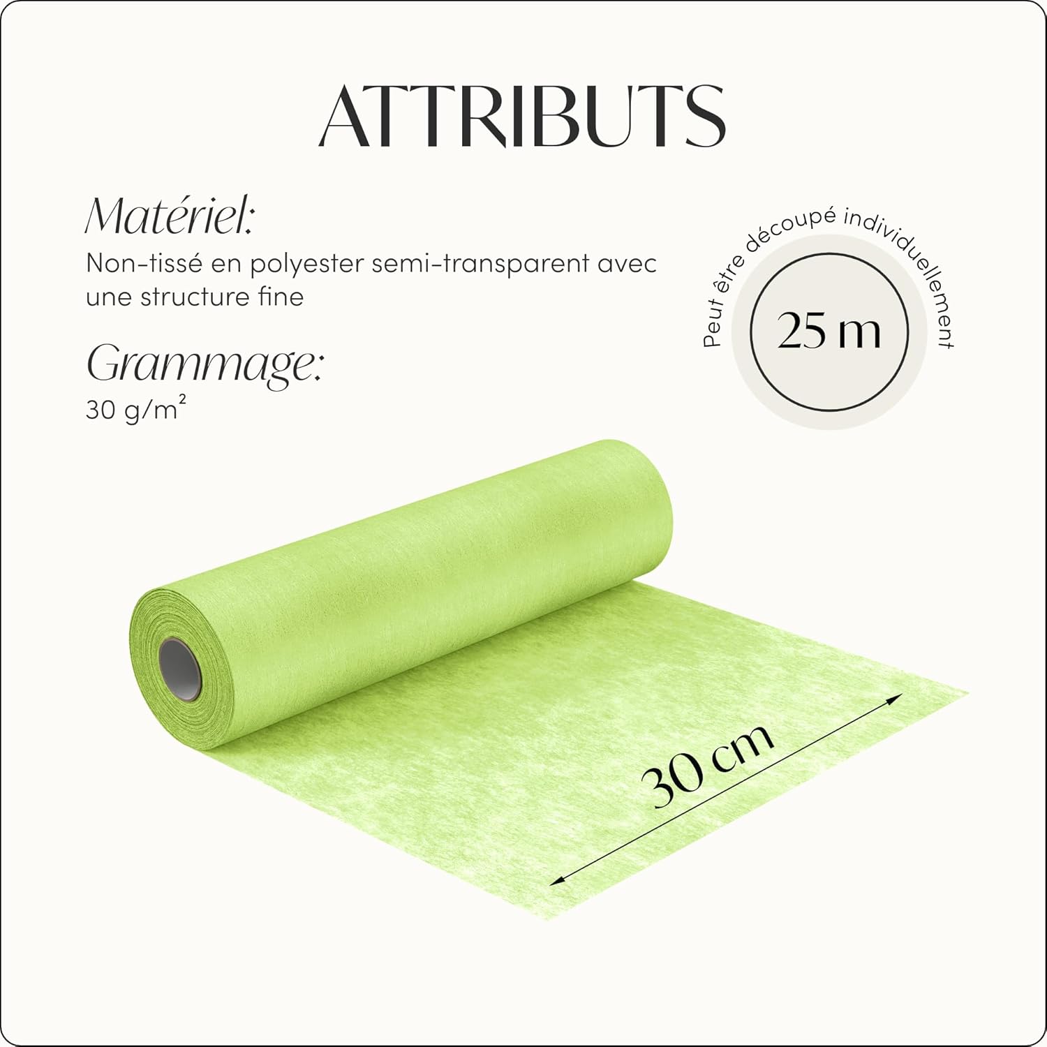 100%Mosel - chemin de table non-tissé - 30x2500cm - vert pastel, décor anniversaire, mariage