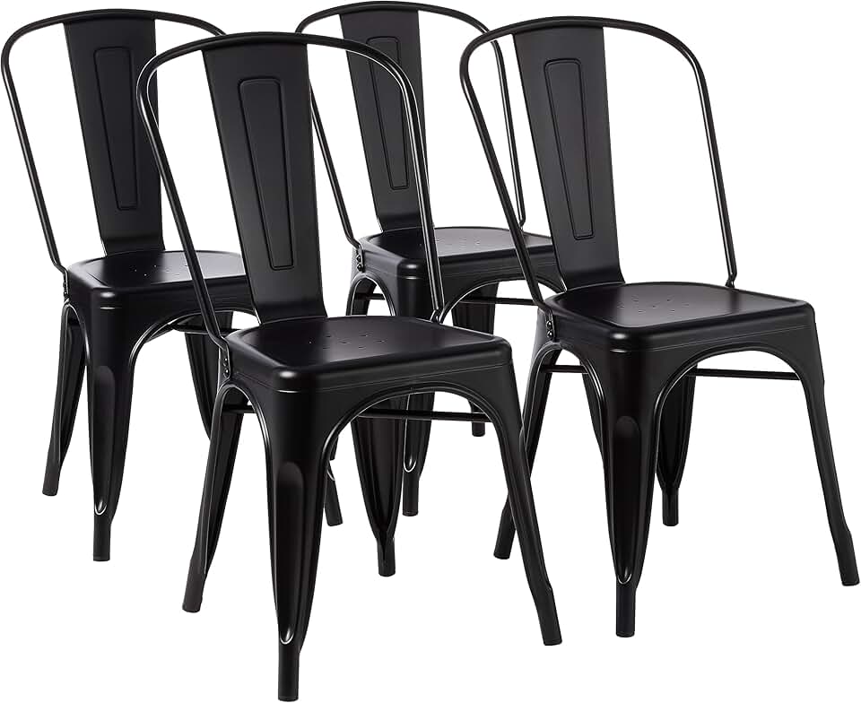 maxxidealz Basics - Lot de 4 chaises empilables métal, 51x43x85 cm, intérieur/extérieur, noir