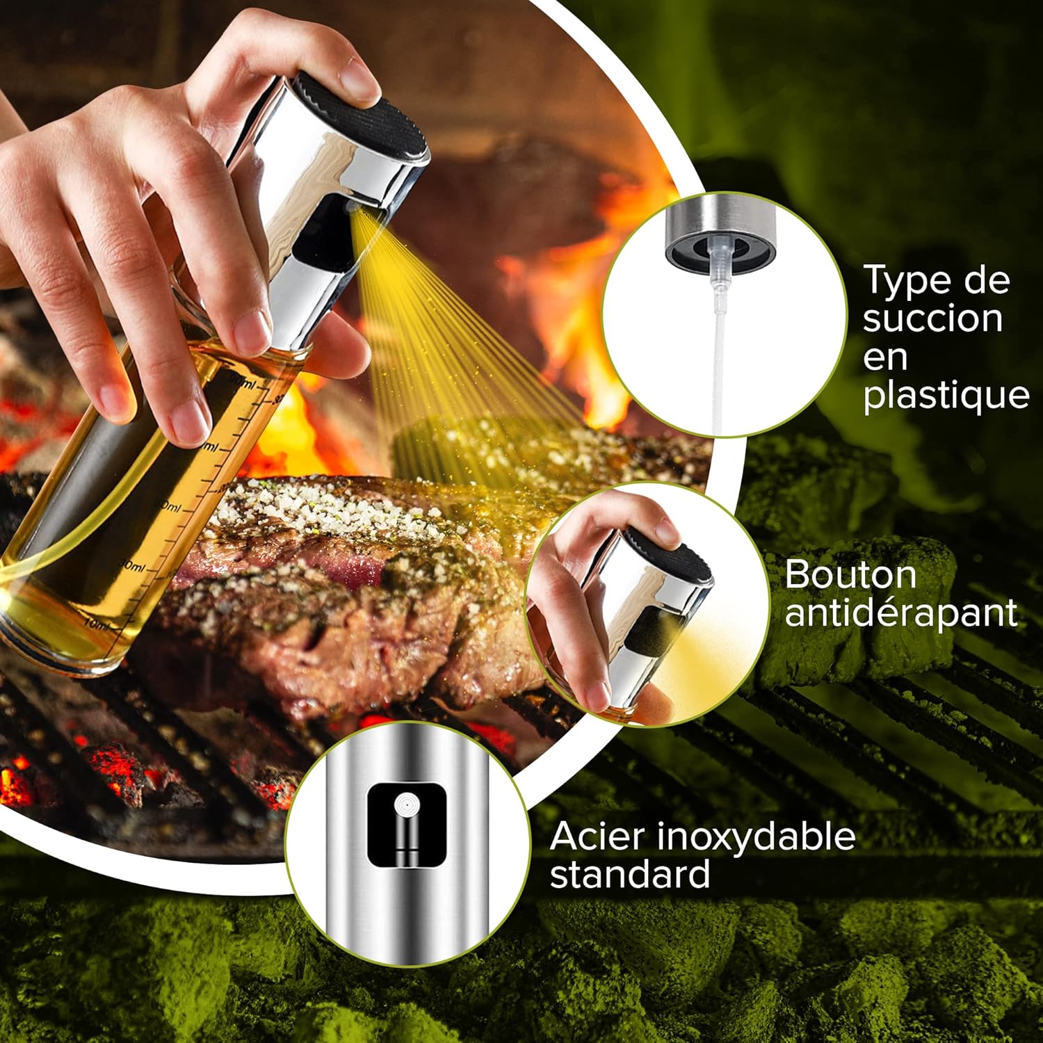 PORTENTUM - Pulvérisateur d'huile Premium 100ml - verre, anti-goutte, accessoire friteuse