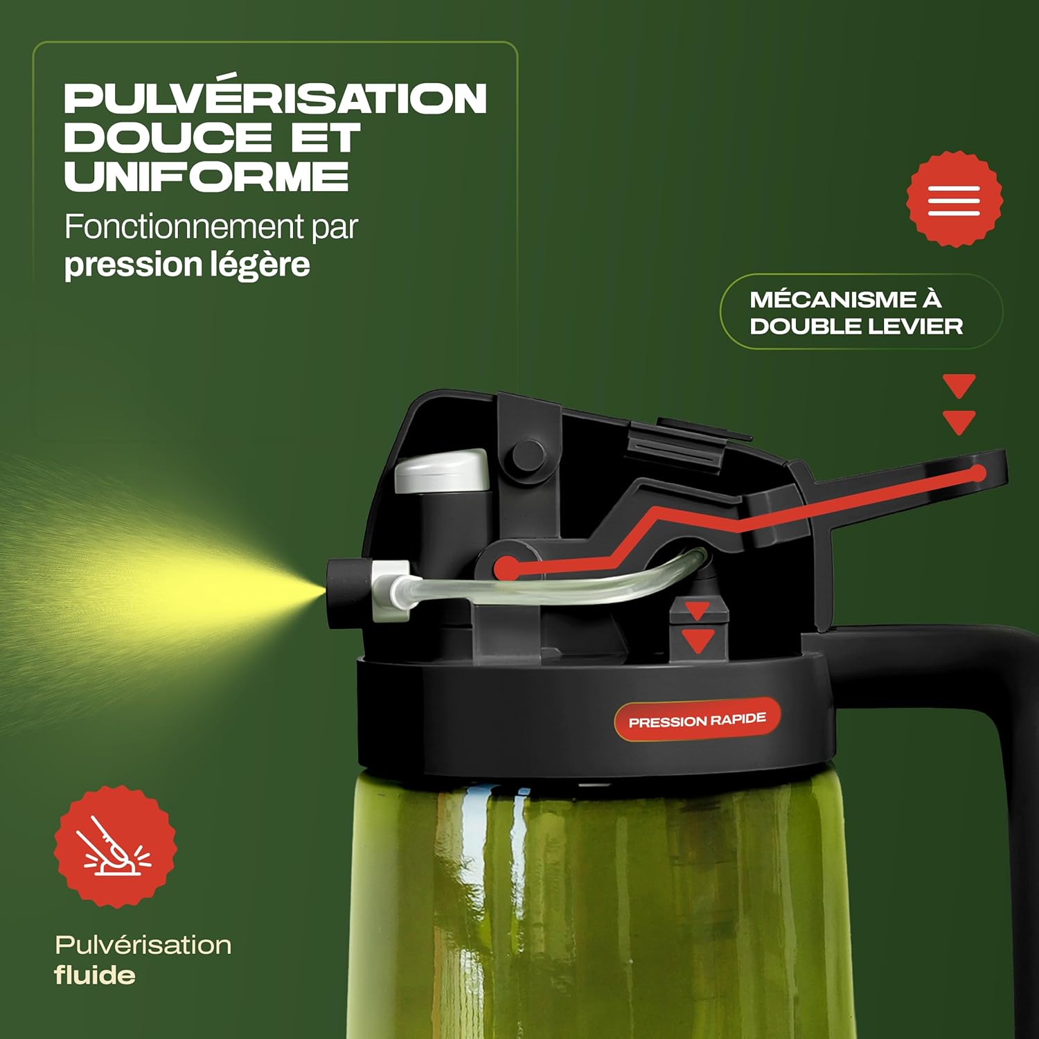 PORTENTUM - spray huile cuisine 2 en 1 470ml - verre vert, spray et verseur