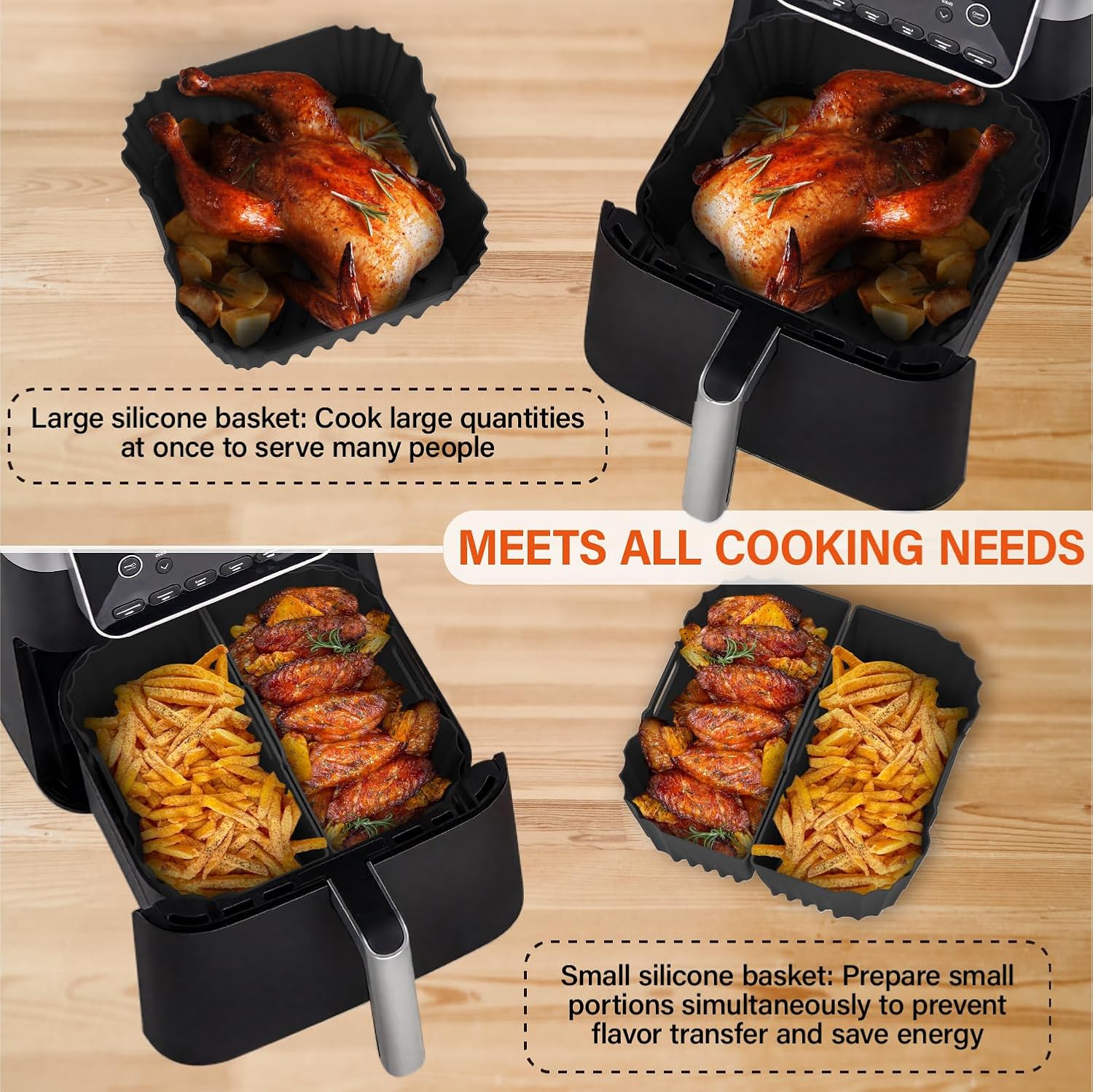 Moule en silicone airfryer 22x23cm réutilisable, lot 3, COSORI/PHILIPS/NINJA