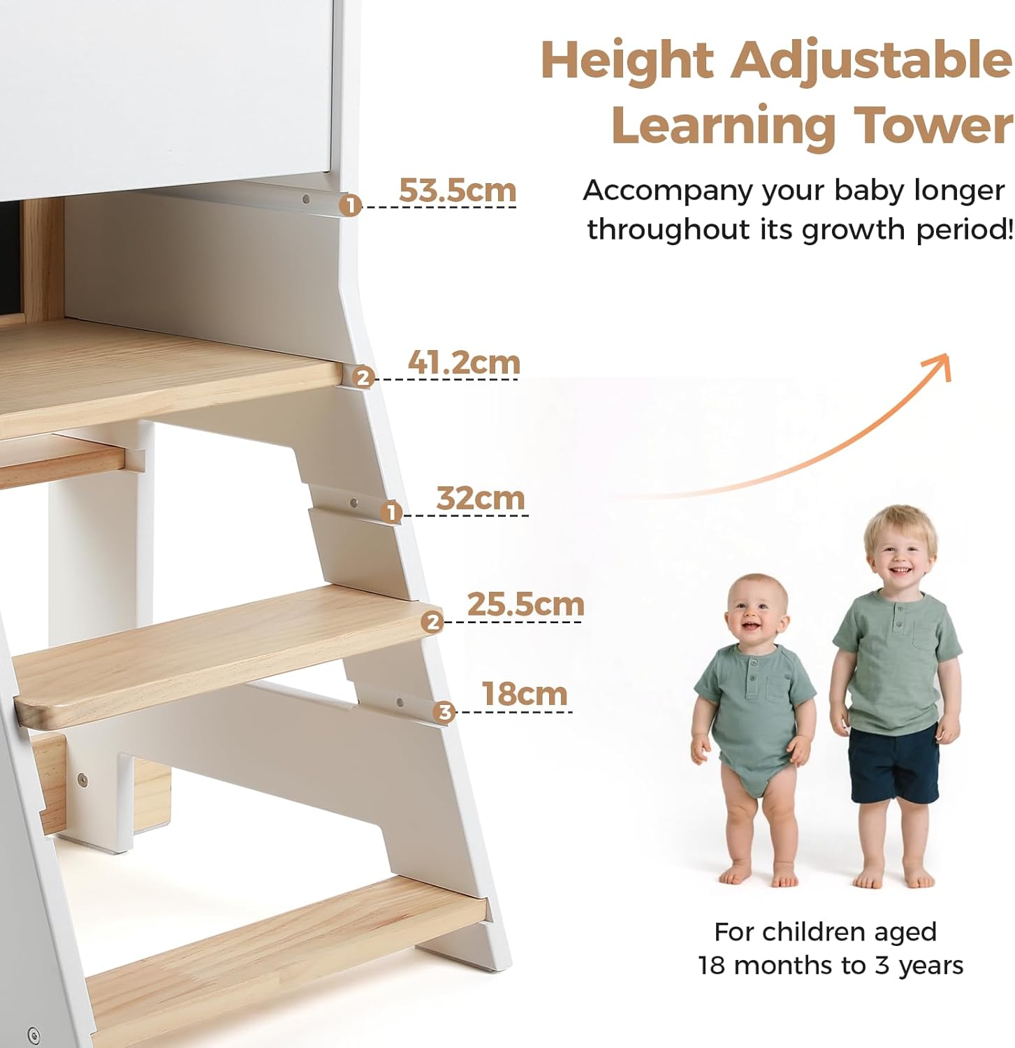 KIDINIX - Tour Montessori ajustable - tableau double-face amovible - dès 1 an