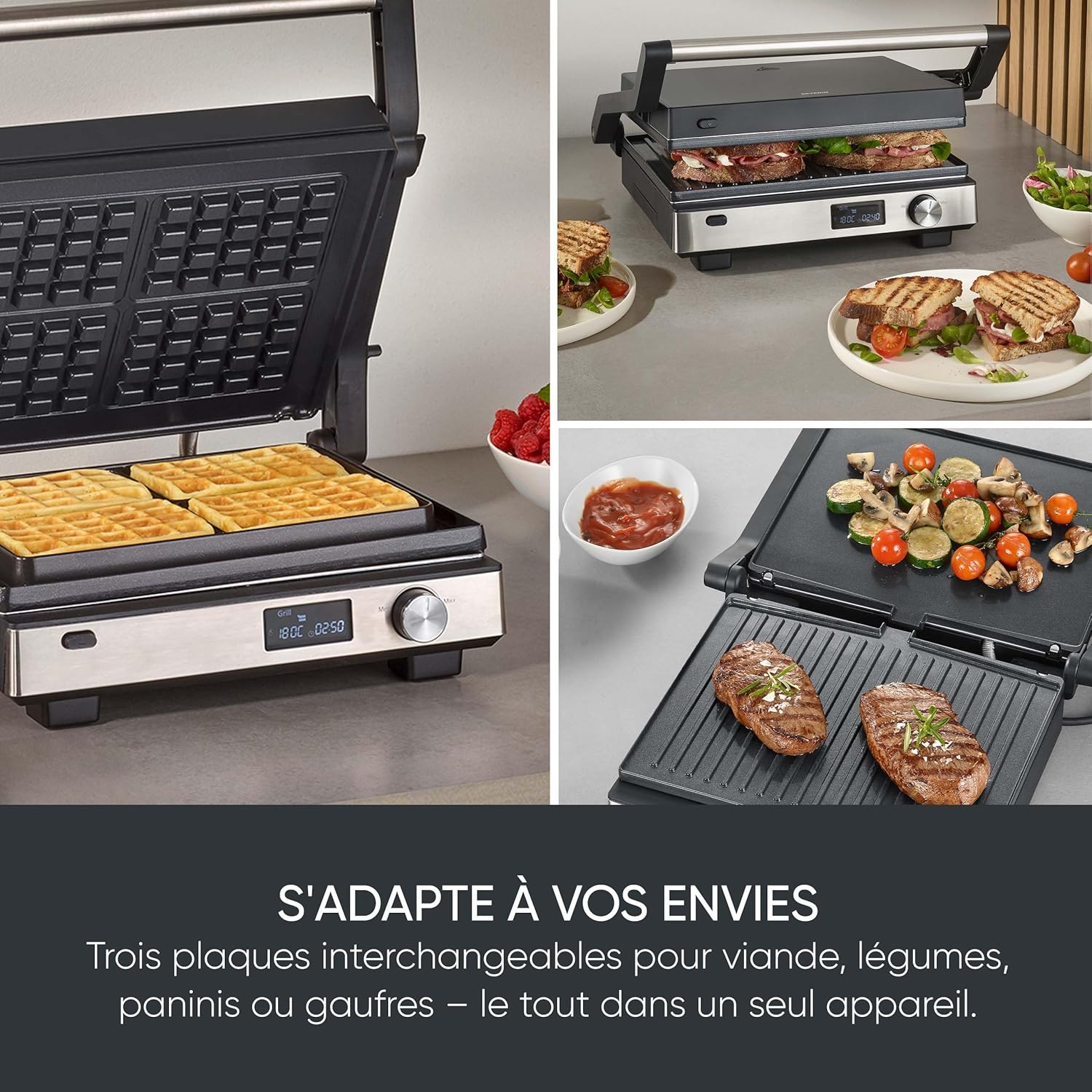 SEVERIN - SEVINI FLEX - 2000W - grill multifonction, plaques antiadhésives, inox/noir - KG 2380