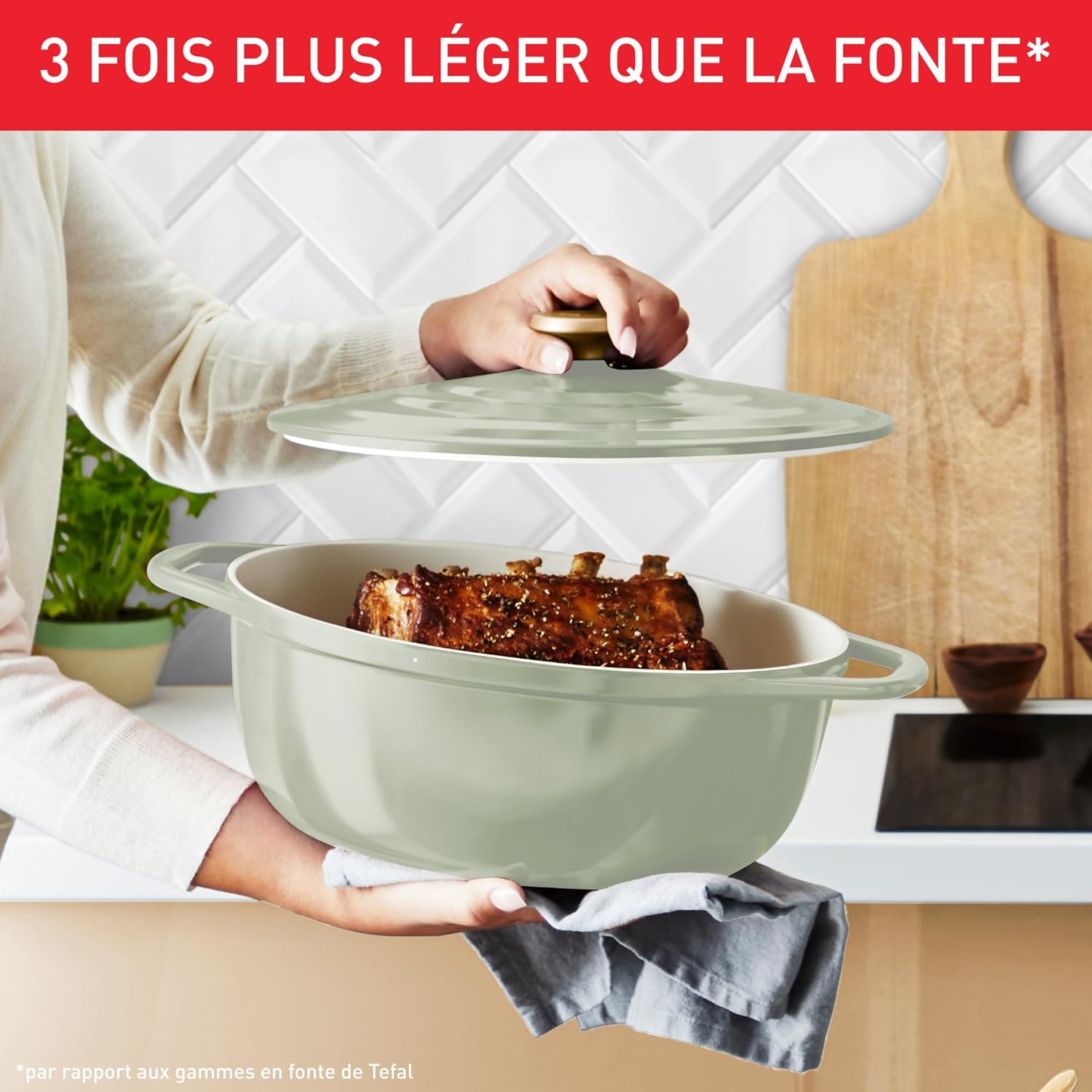 Tefal - Cocotte fonte ovale série Air - 30cm - fonte alu légère, céramique, four, induction, E2668925