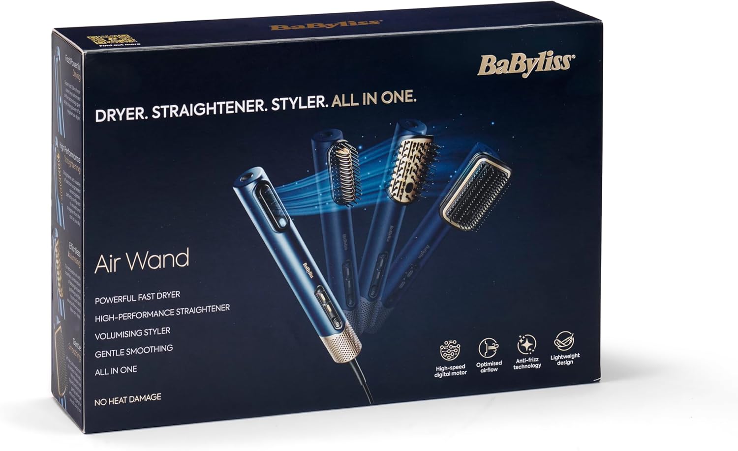 BaByliss - Air Wand - séchage, lissage, anti-frisottis, 3 accessoires, AS6553E