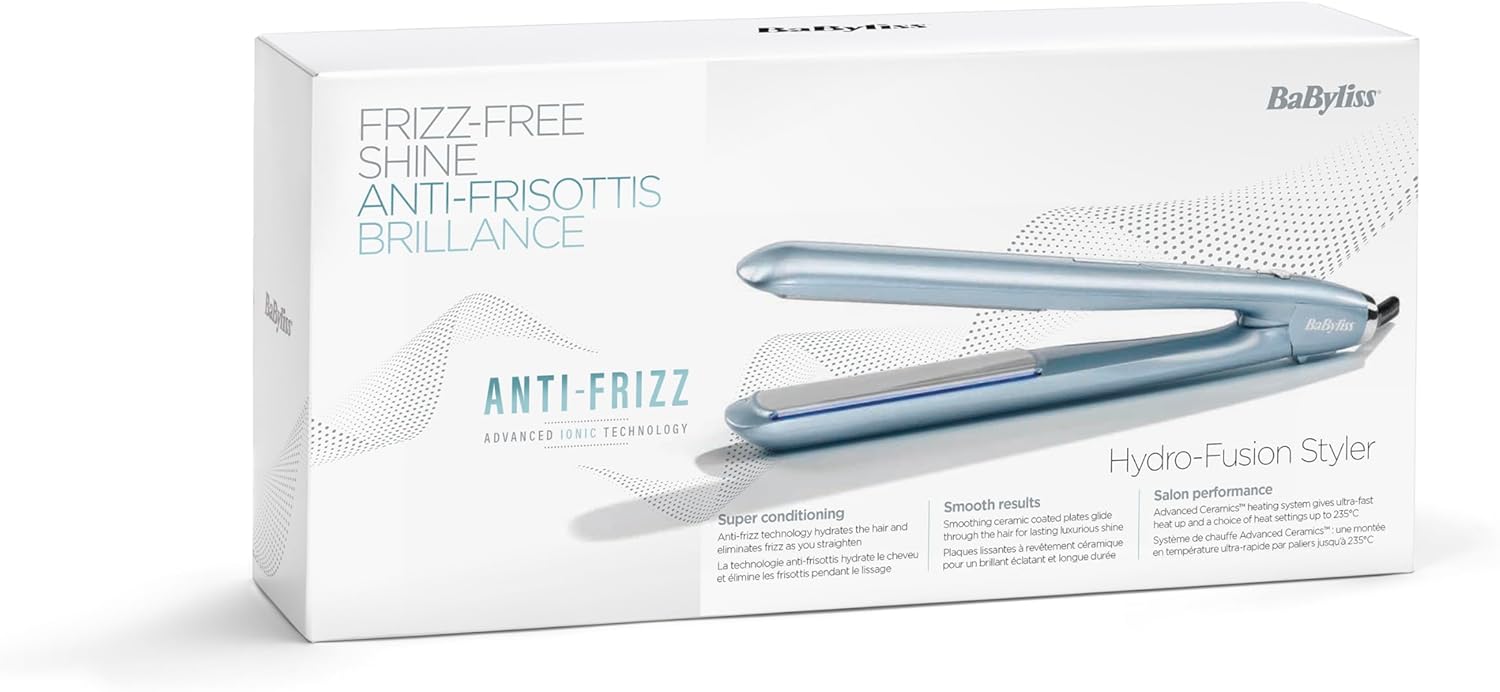 BaByliss - Lisseur Hydro Fusion - 5 températures - Ions, arrêt auto, chauffe rapide - ST573E