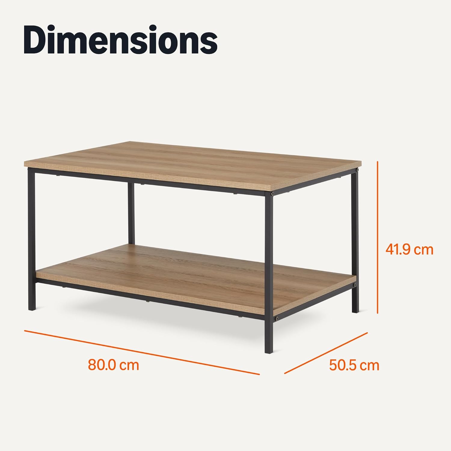 Amazon Basics - table basse rectangulaire, 80x50,5x42 cm, chêne, étagère