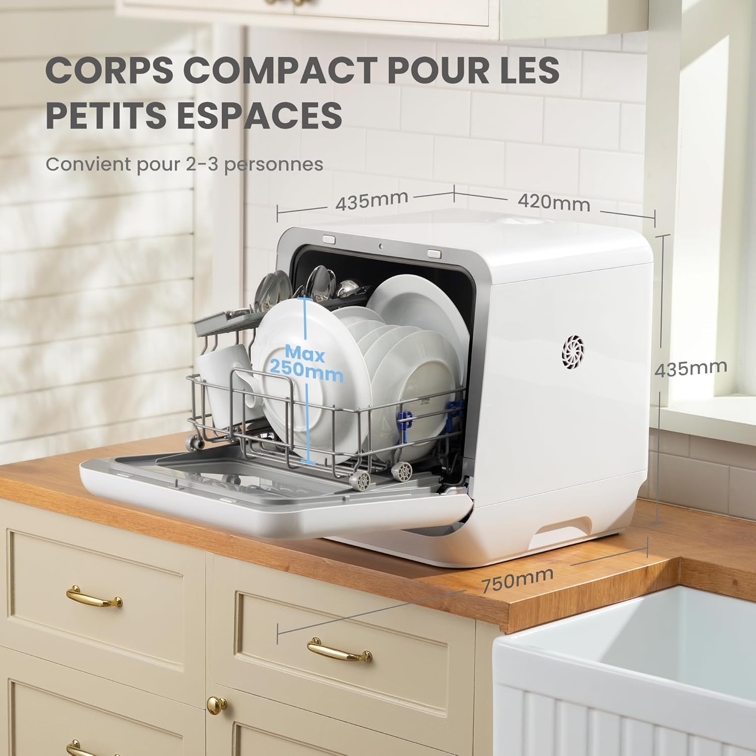 COMFEE' - lave-vaisselle de comptoir - compact - 6 programmes, sans plomberie, lavage vapeur