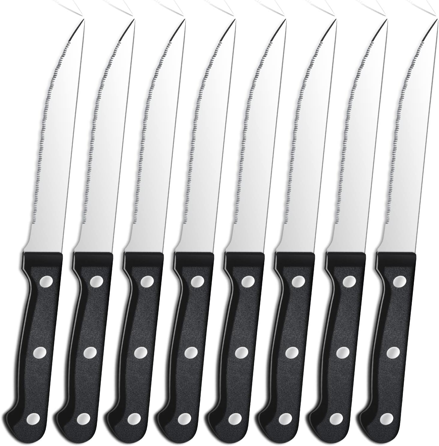 Couteaux à steak - lot de 8, acier inoxydable, dentelés, lavables