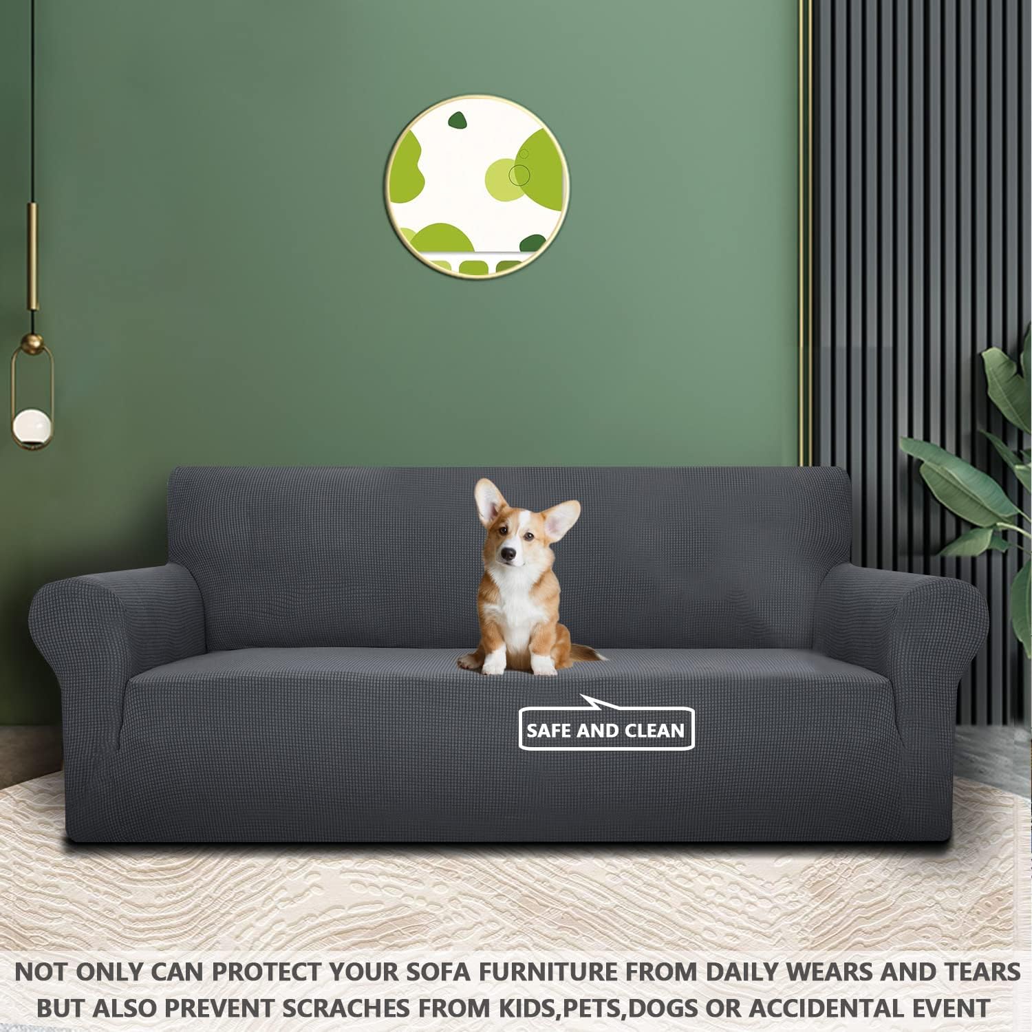 Housse canapé extensible 4 places, gris foncé, lavable, antidérapant