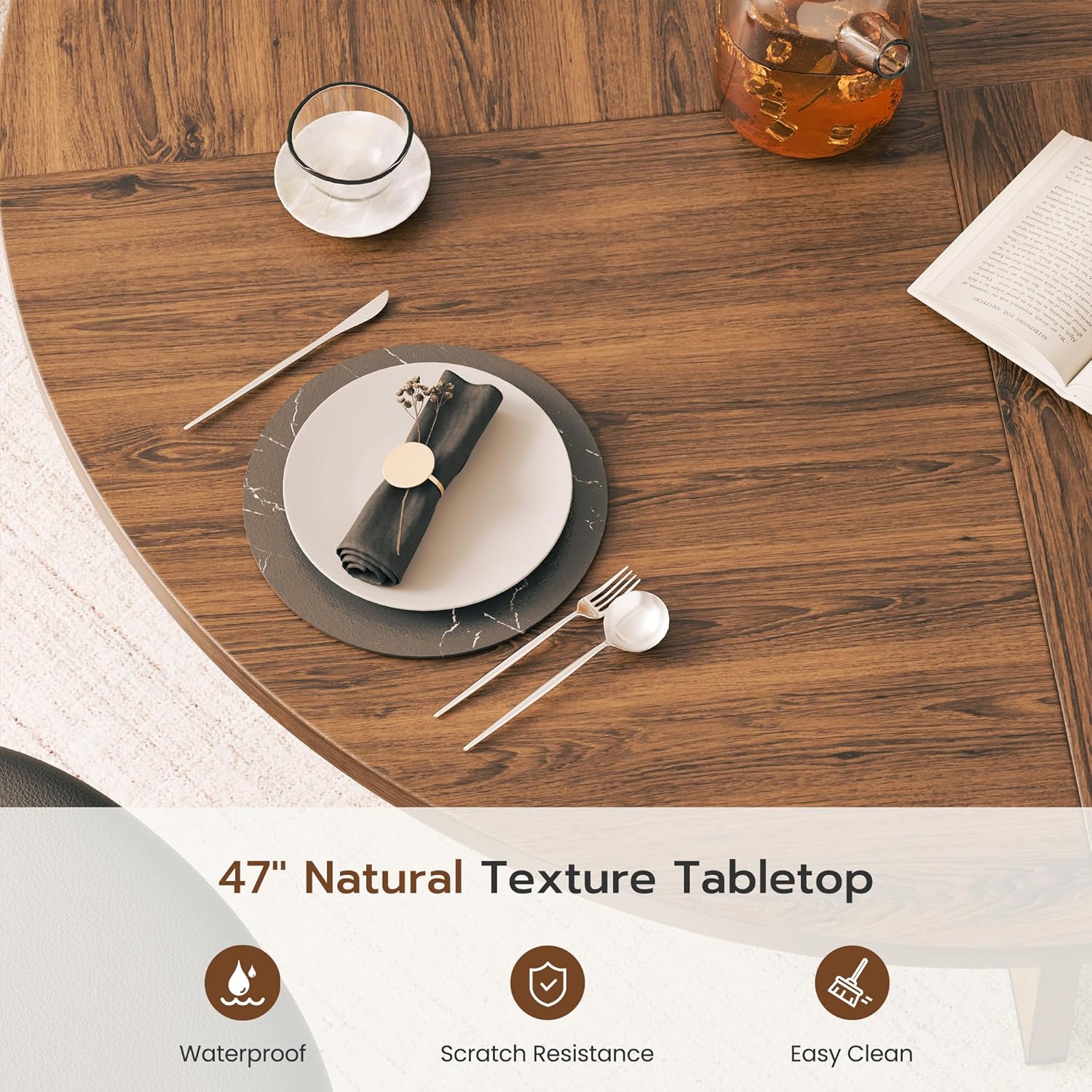 YOUDENOVA - Table à manger rétro 120cm, bois, 4-6 personnes, brun