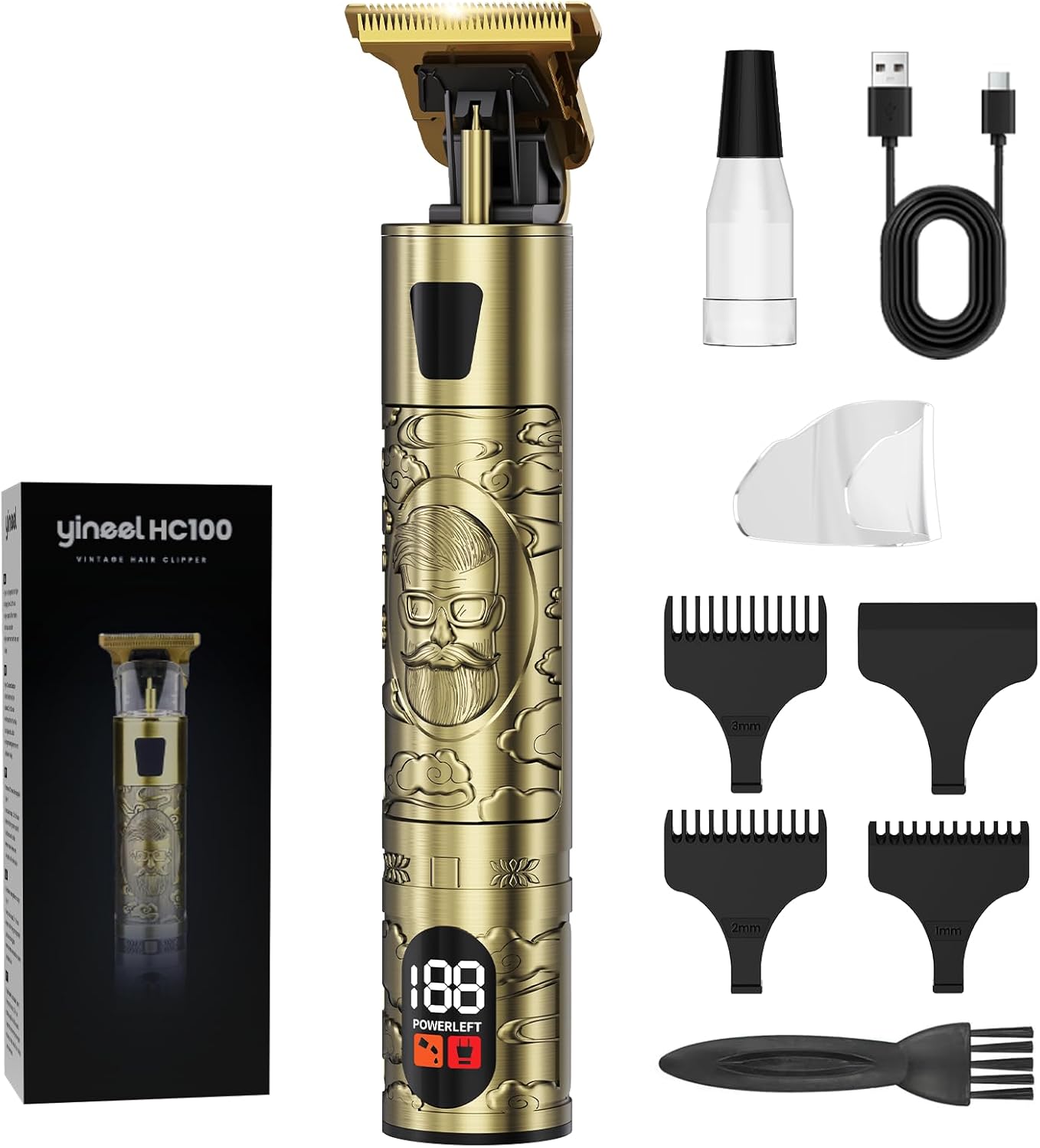 Yineel - Tondeuse HC100 - lame T, écran LCD, Type-C, précision, HC100