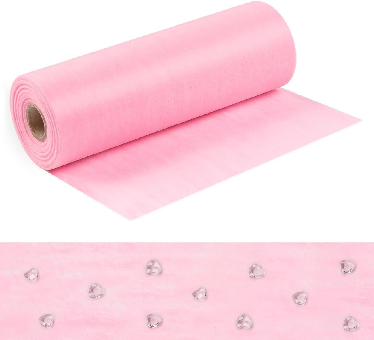 Chemin de table non tissé - ruban rose 23x300cm - 150 cœurs décoratifs