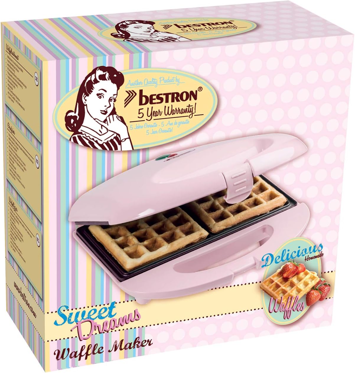 Bestron - Gaufrier rétro, 700W, antiadhésif, rose, gaufres Bruxelles