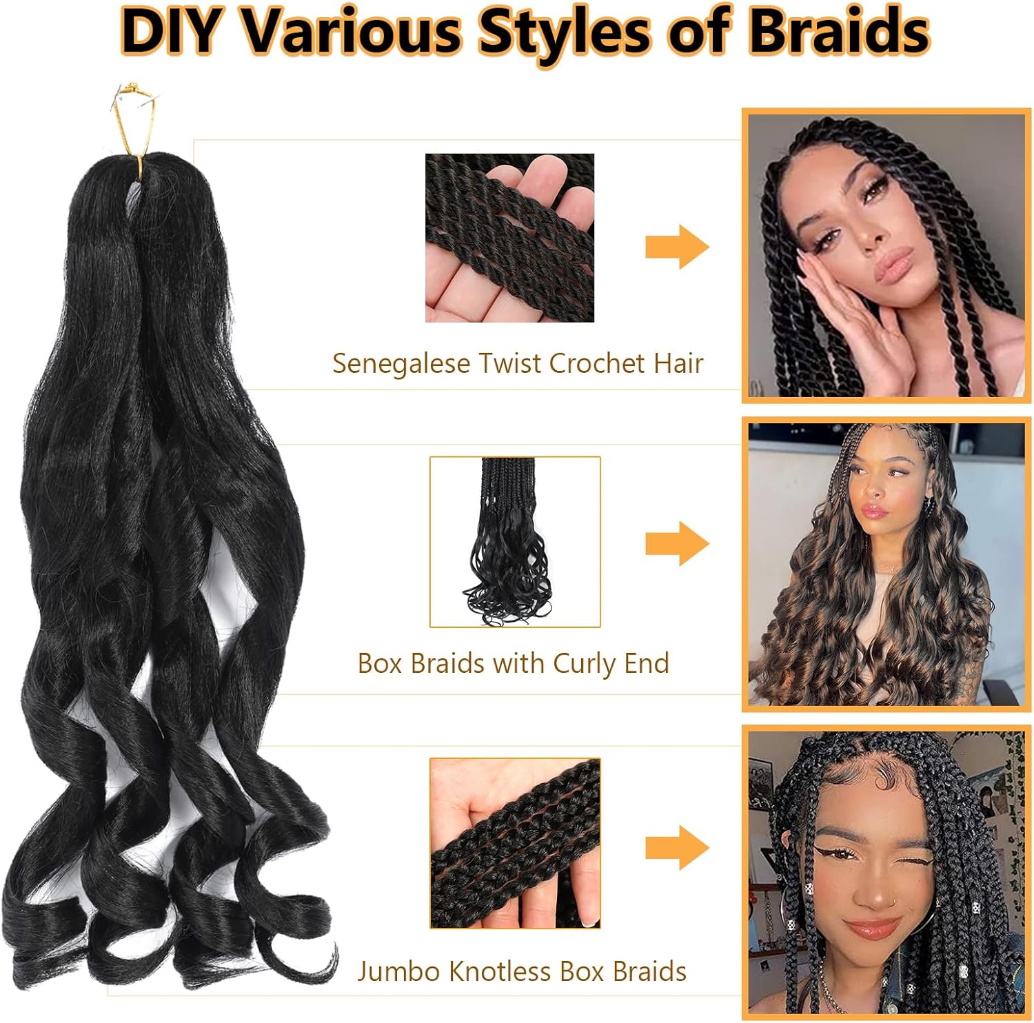 Meches Boucle - French Curl 12 pouces - 8 paquets, pré-étiré, bouclées