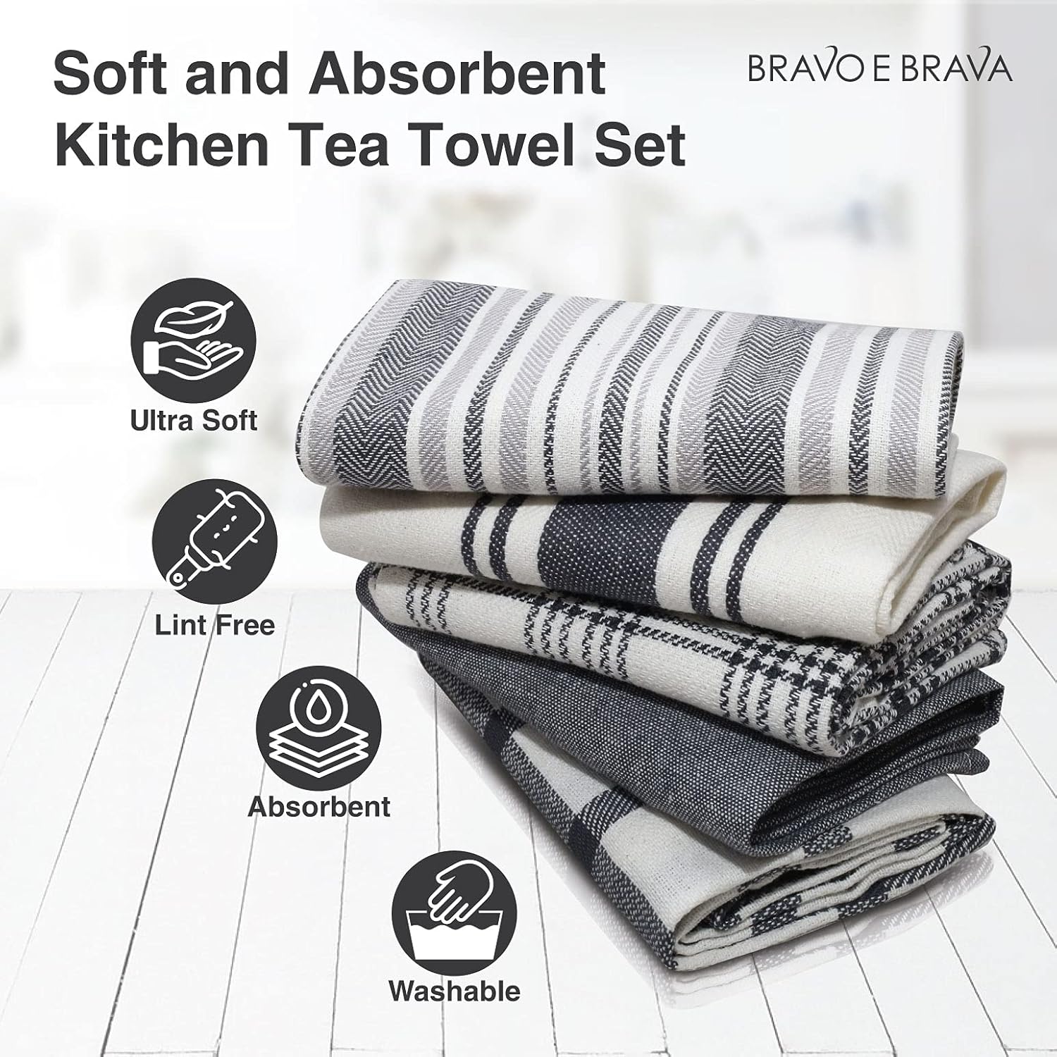 Torchons de cuisine - lot de 5, 100% coton, 45x70 cm, super absorbants