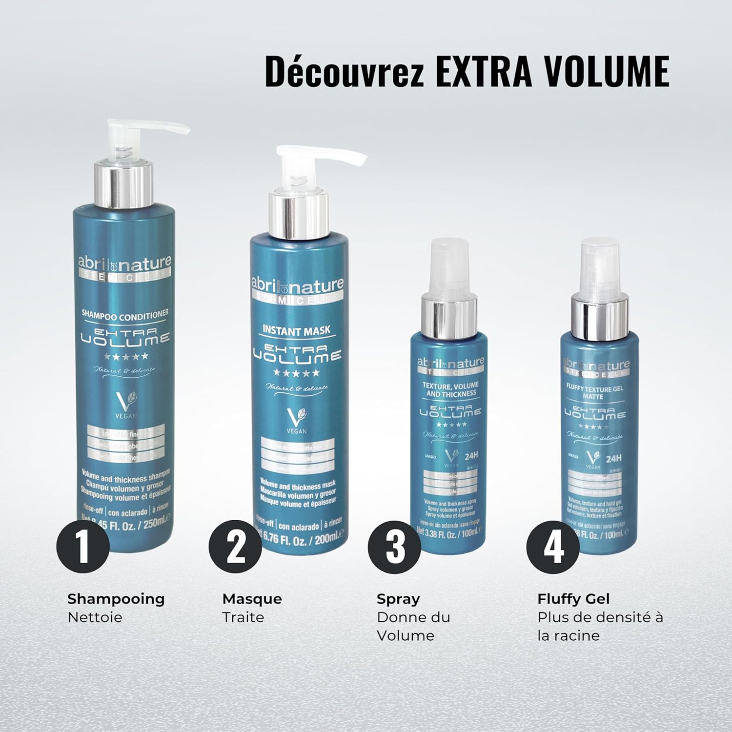 Abril et Nature - Routine Volume Cheveux Fins - 550ml - protection thermique, formule légère, renforce et répare