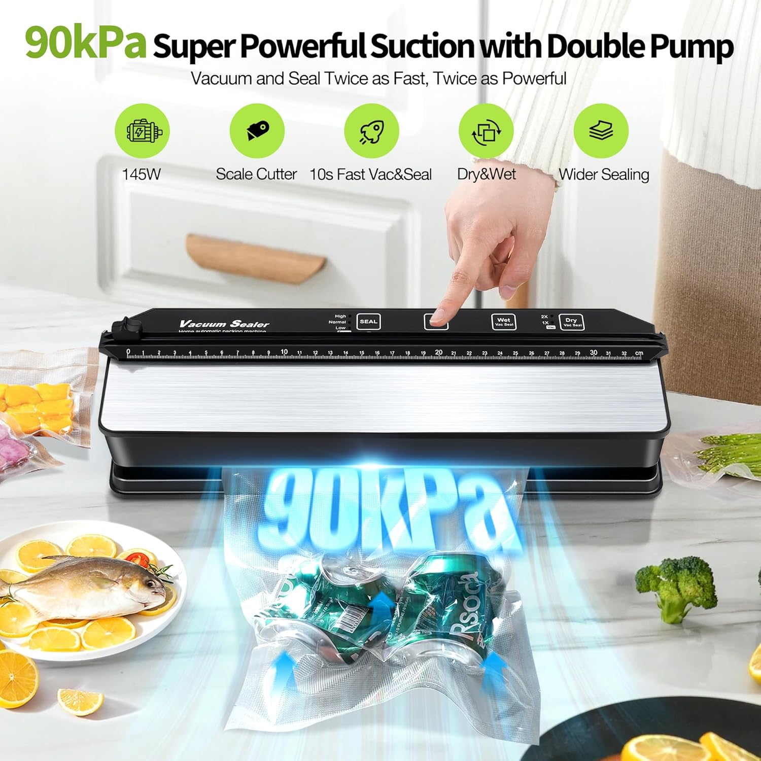 DeeprBetter - Machine sous vide Pro 90kPa, double pompe, 13mm, 15 sacs