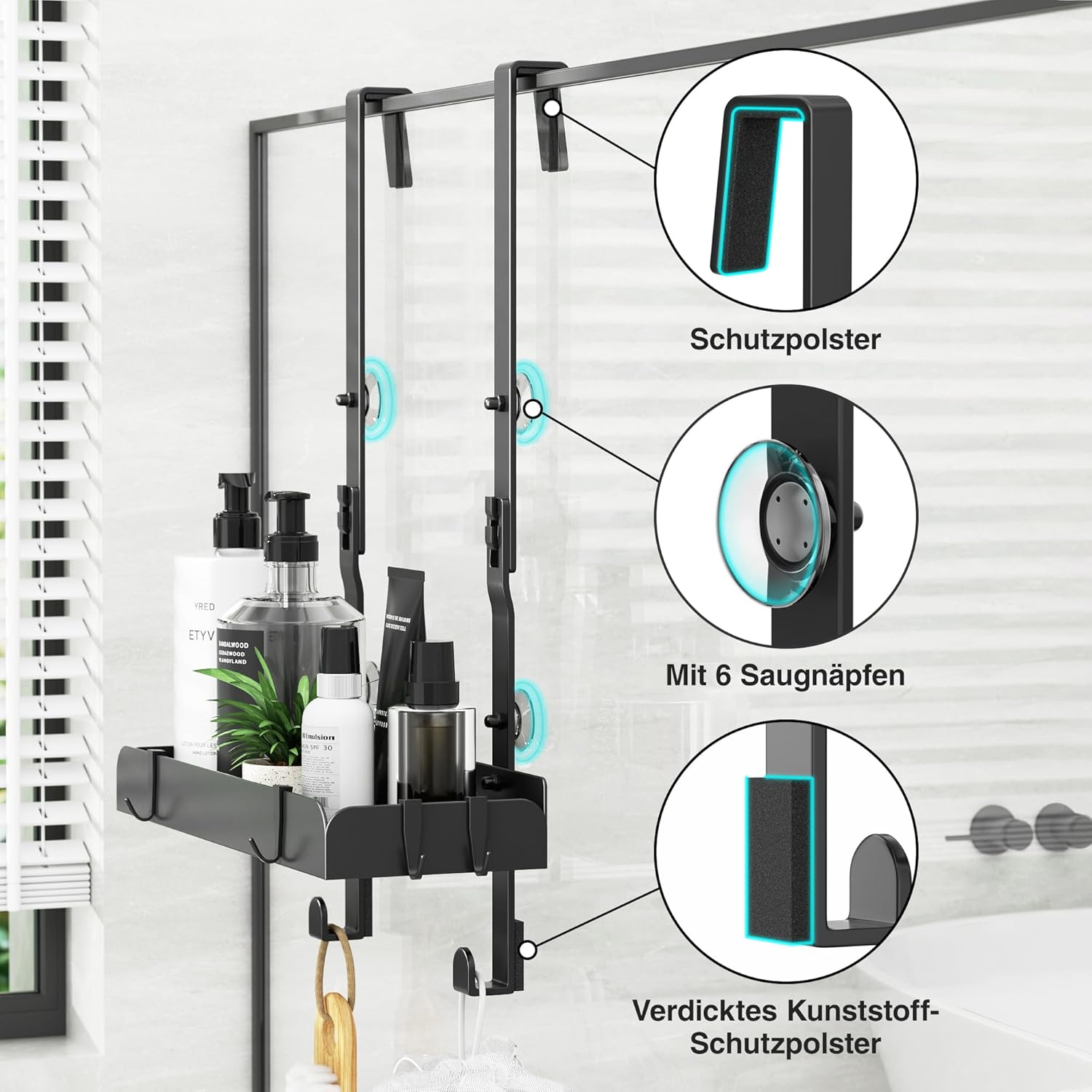Étagère de douche - suspendue sans perçage, 31,2x10,5cm, 4 crochets