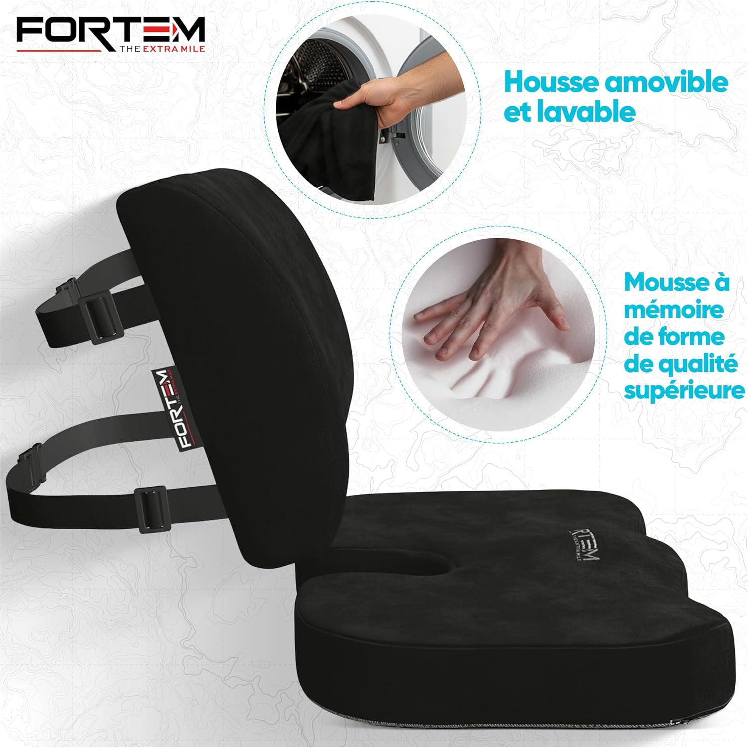 FORTEM - coussin lombaire mémoire de forme - ergonomique, antidérapant, soutien prolongé