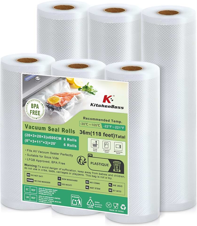 KitchenBoss - rouleaux sous vide alimentaire - 28x600cm, 20x600cm - lot de 6, compatible cuisson sous vide