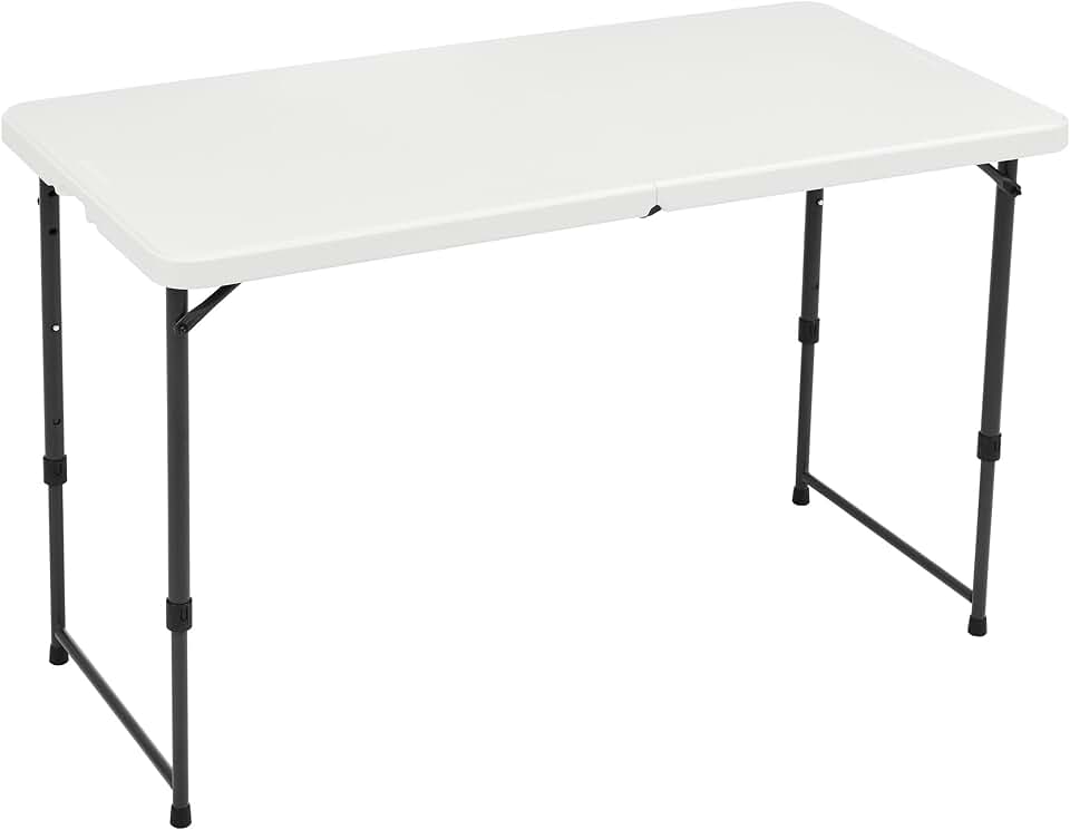 maxxidealz Basics - Table pliante série blanche - 121x60x86 cm - 4 hauteurs, poignée transport