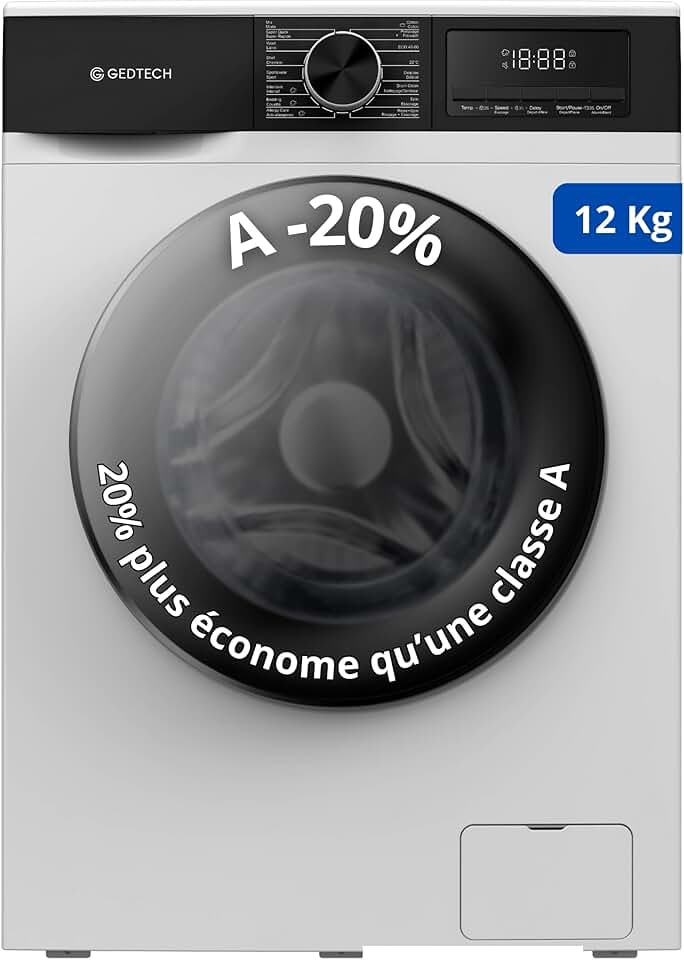 GEDTECH - lave-linge frontal 12 kg, 1400 tr/min, classe A, GLL121400WH