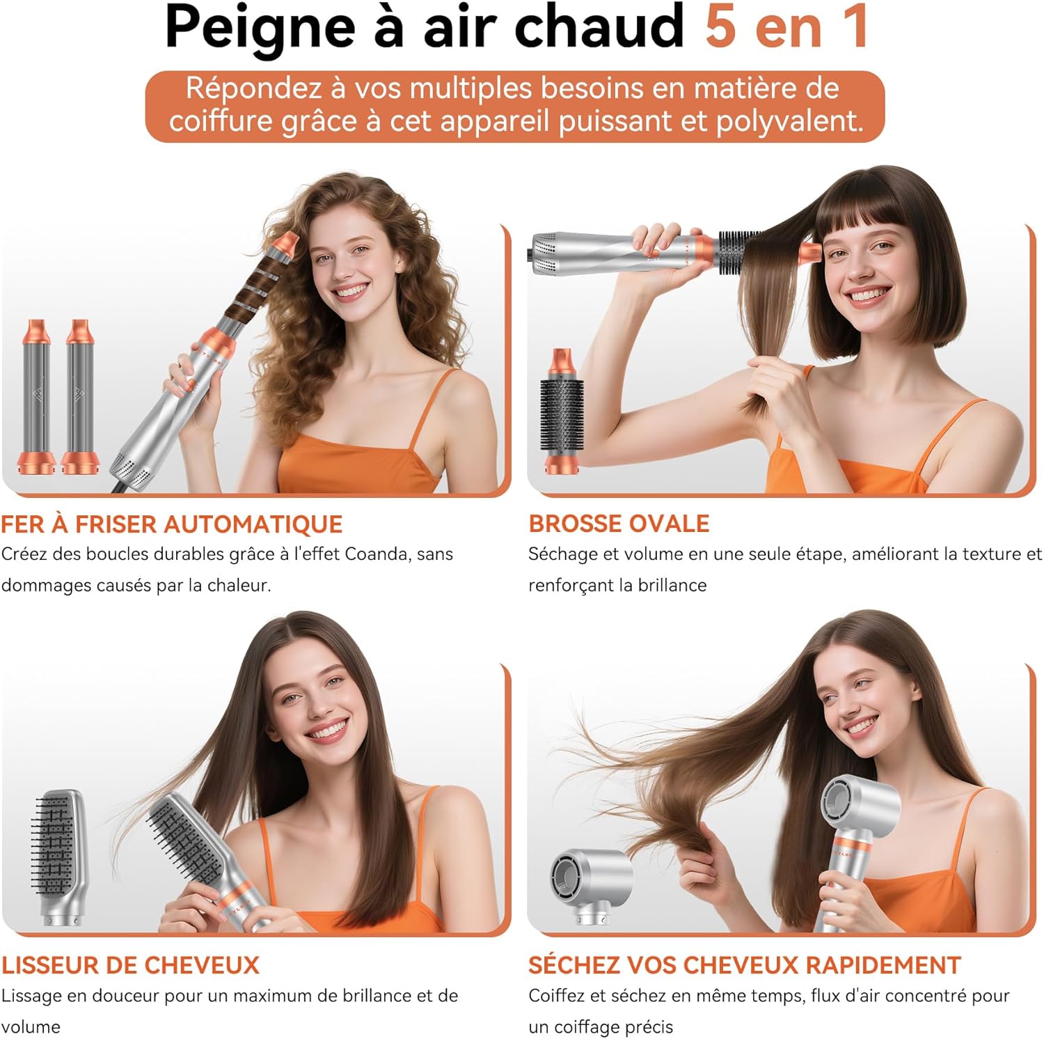 Brosse soufflante 5 en 1 - 800W - sèche, lisse, boucle, stylise