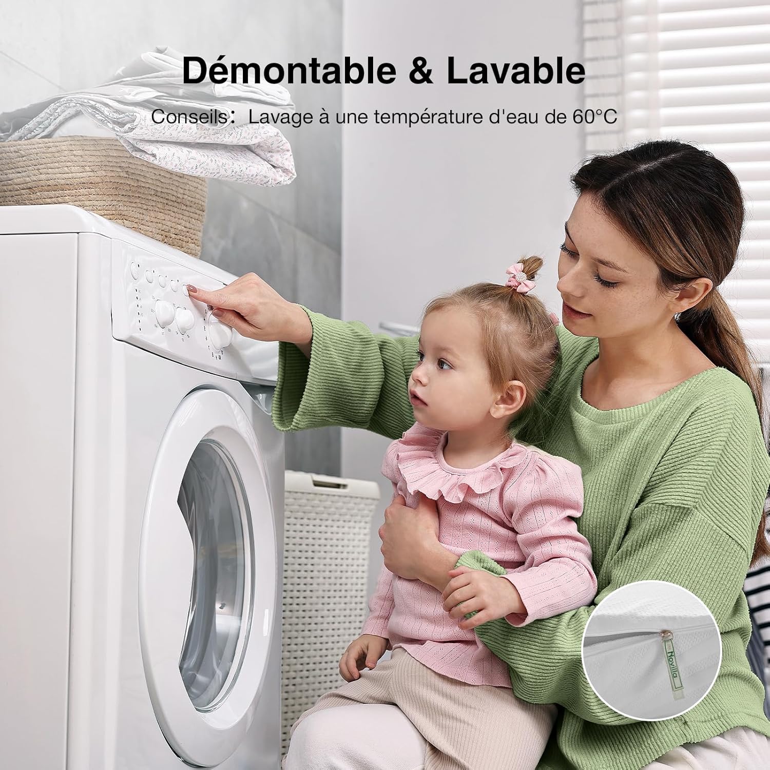 Novilla - Surmatelas Premium - 90x190 cm - Mémoire de forme, housse lavable, antidérapant, sangles élastiques