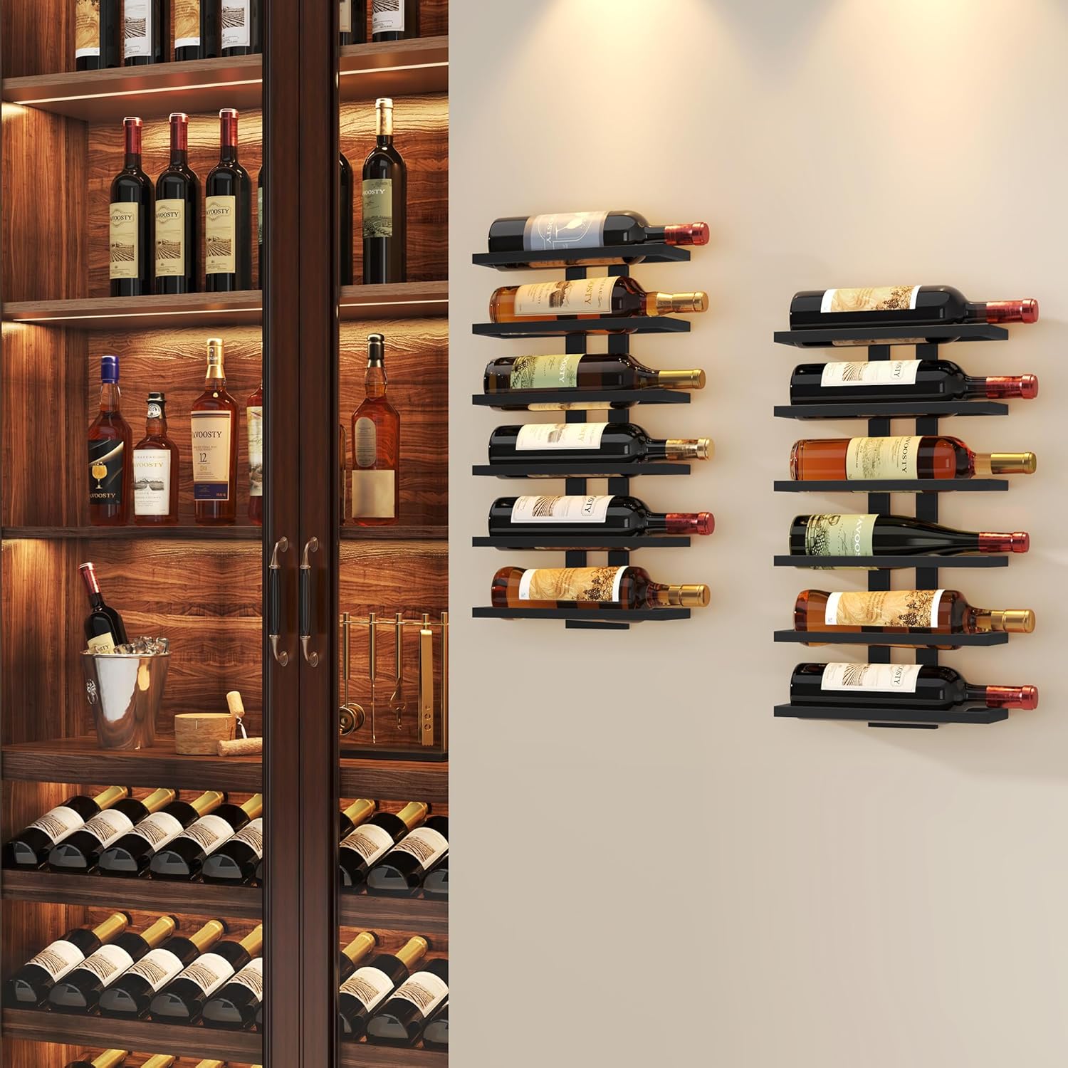 FAVOOSTY - Porte-bouteilles mural 6 niveaux métal, noir, salle à manger