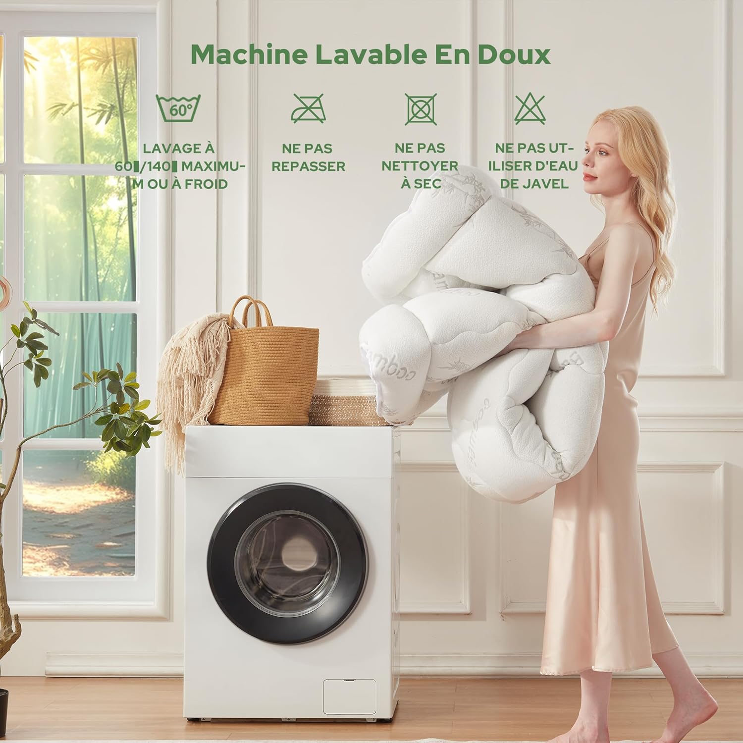 BEDLORE - surmatelas matelassé 140x200 cm, viscose bambou respirant, bonnet 30 cm, Oeko-Tex